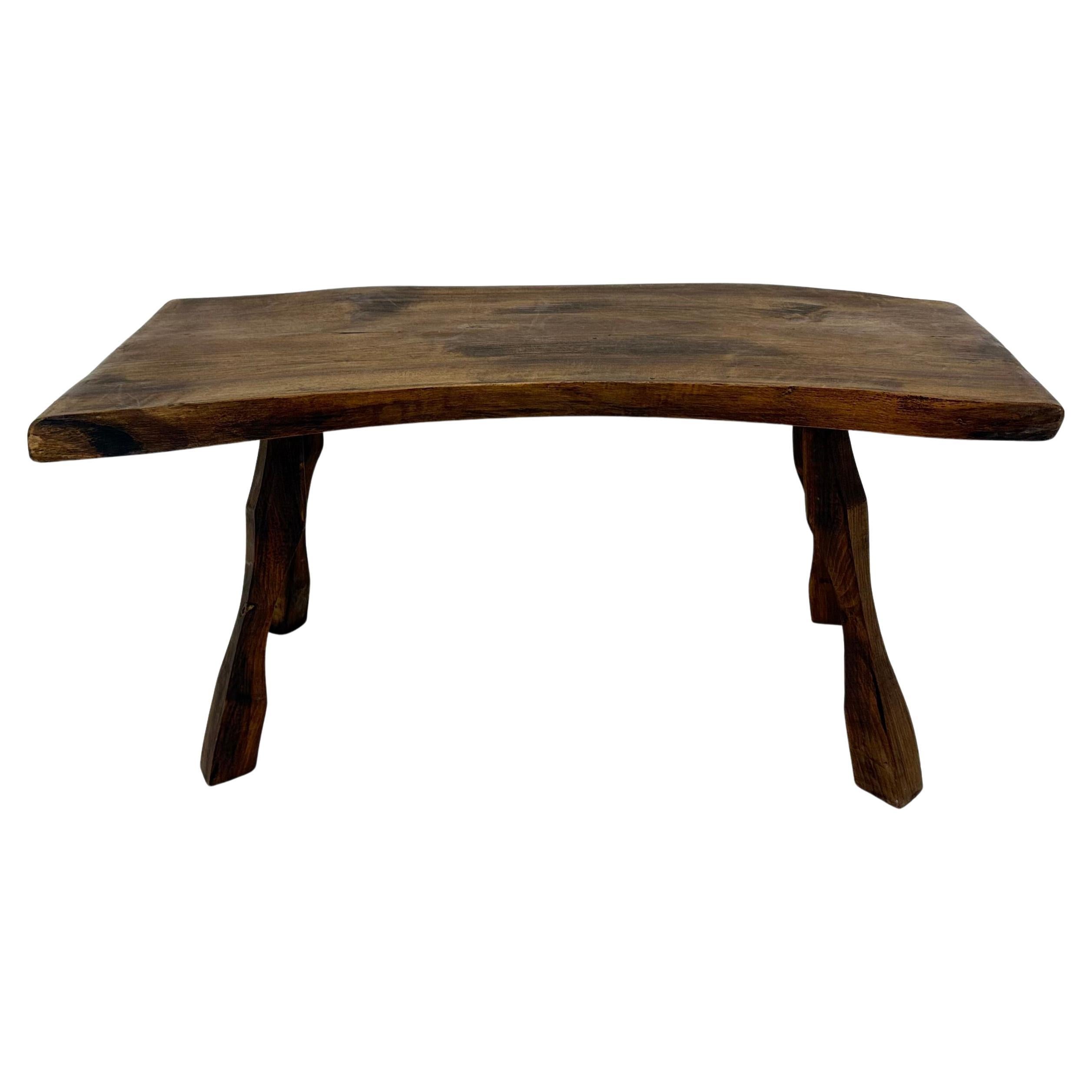 Brutalist solid wooden side table , 1970s