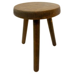 Brutalist Solid Wooden Stool, 1970s