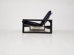 Brutalist Sonja Wasseur Leather and Oak Two-Seat Sofa, The Netherlands, 1970s