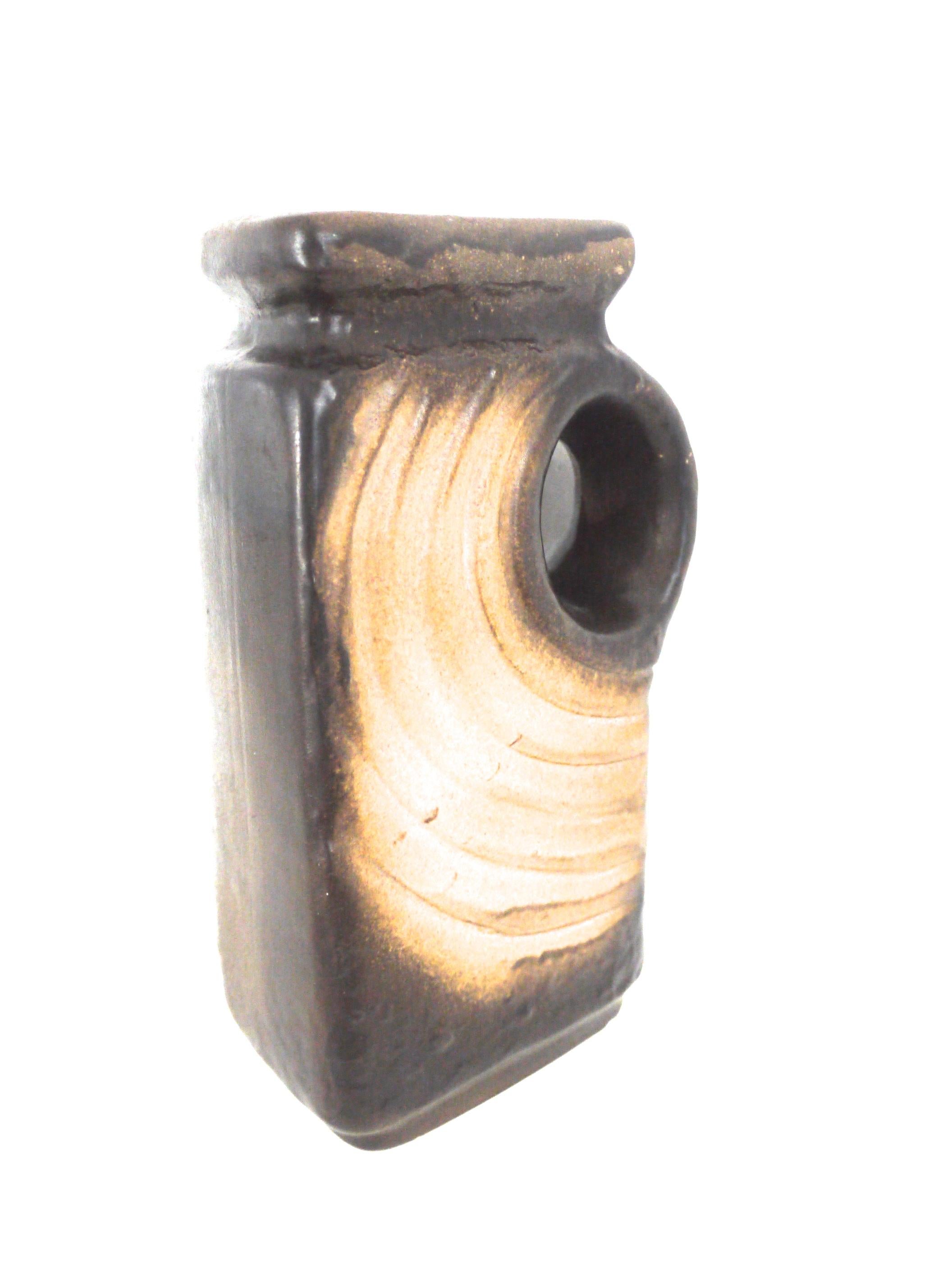 Mid-20th Century Brutalist Space Age 1960s Incised Ceramic Chimney Vase, Walter Becht Late 1960s For Sale