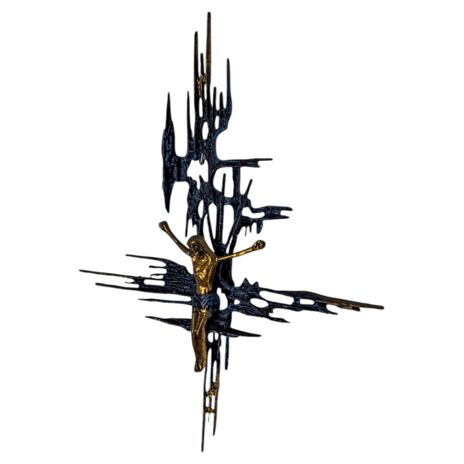 Brutalist Spanish Brass Crucifix after Dalí's Christ, Circa 1970 For Sale