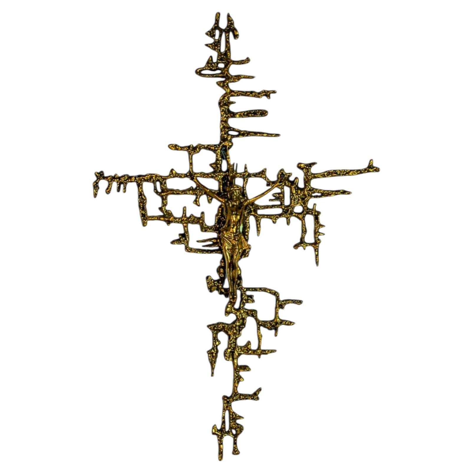 Brutalist Spanish Brass Crucifix after Dalí's Christ, Circa 1970's For Sale