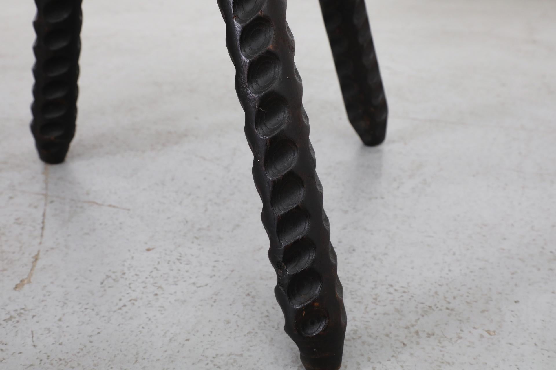 Brutalist Spanish Fireside Chair with Tripod Legs and Decorative Carving 6