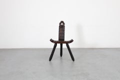 Brutalist Spanish Fireside Chair with Tripod Legs and Decorative Carving