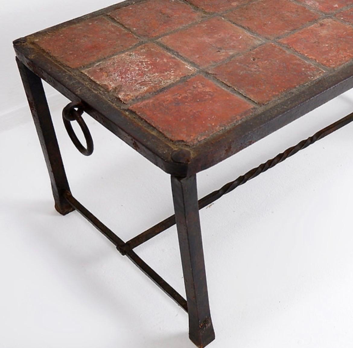 Brutalist Spanish Iron and Tile Coffee Table - circa 1920s For Sale 4