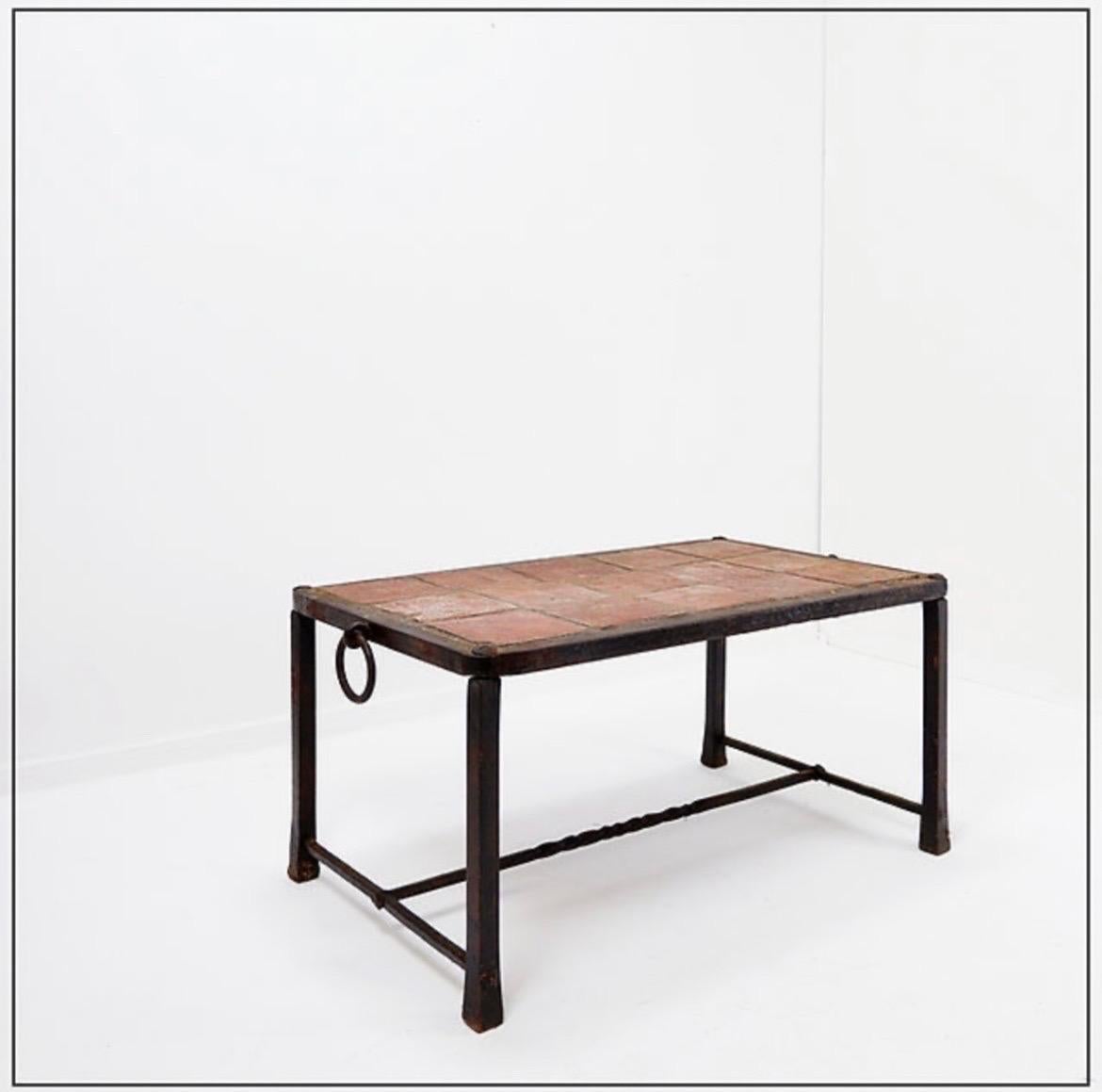 Brutalist Spanish Iron and Tile Coffee Table - circa 1920s For Sale 7