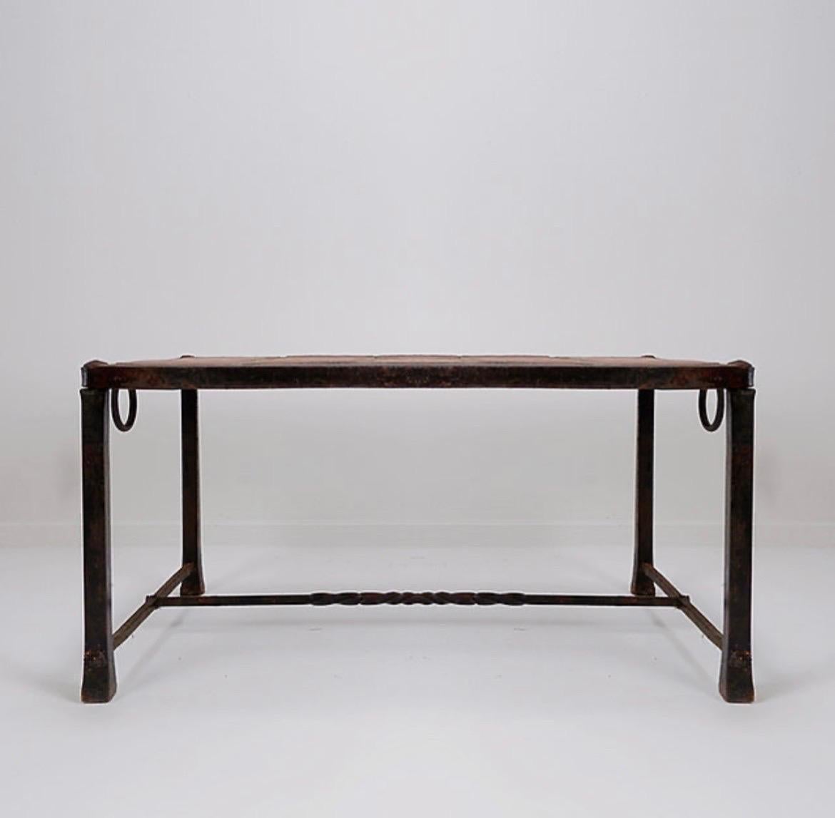 Brutalist Spanish Iron and Tile Coffee Table - circa 1920s In Good Condition For Sale In Linkebeek, BE