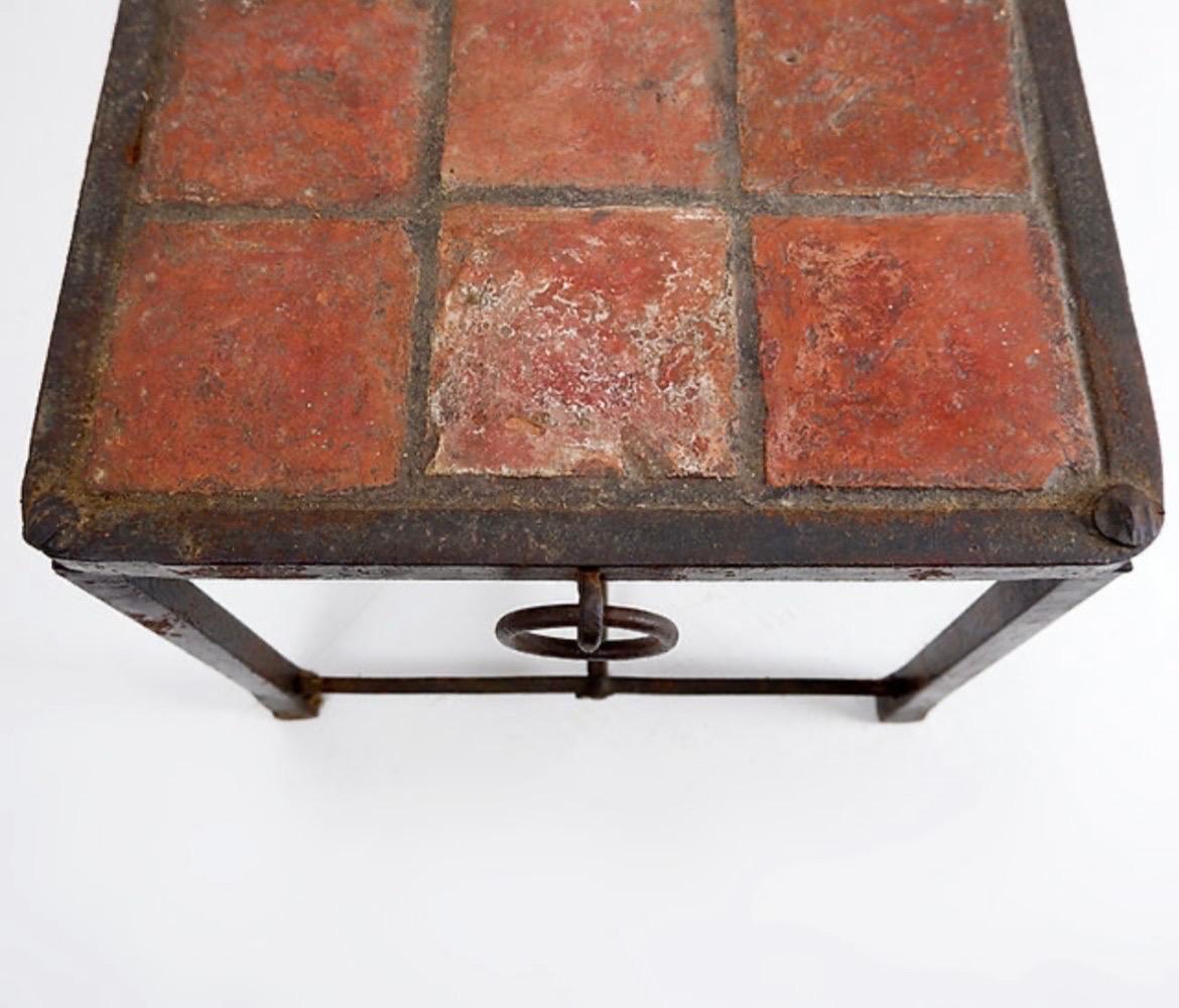 Metal Brutalist Spanish Iron and Tile Coffee Table - circa 1920s For Sale