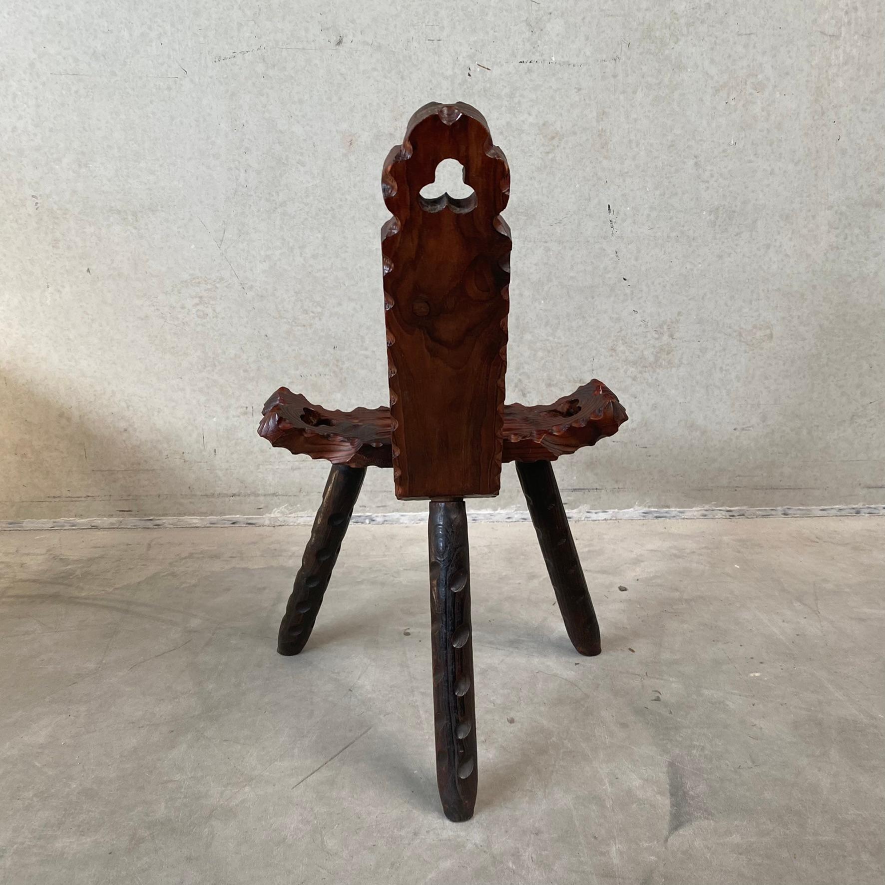 Hand-Carved Brutalist Spanish Midcentury Sculptural Tripod Chair 1950 For Sale