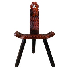 Retro Brutalist Spanish Midcentury Sculptural Tripod Chair 1950