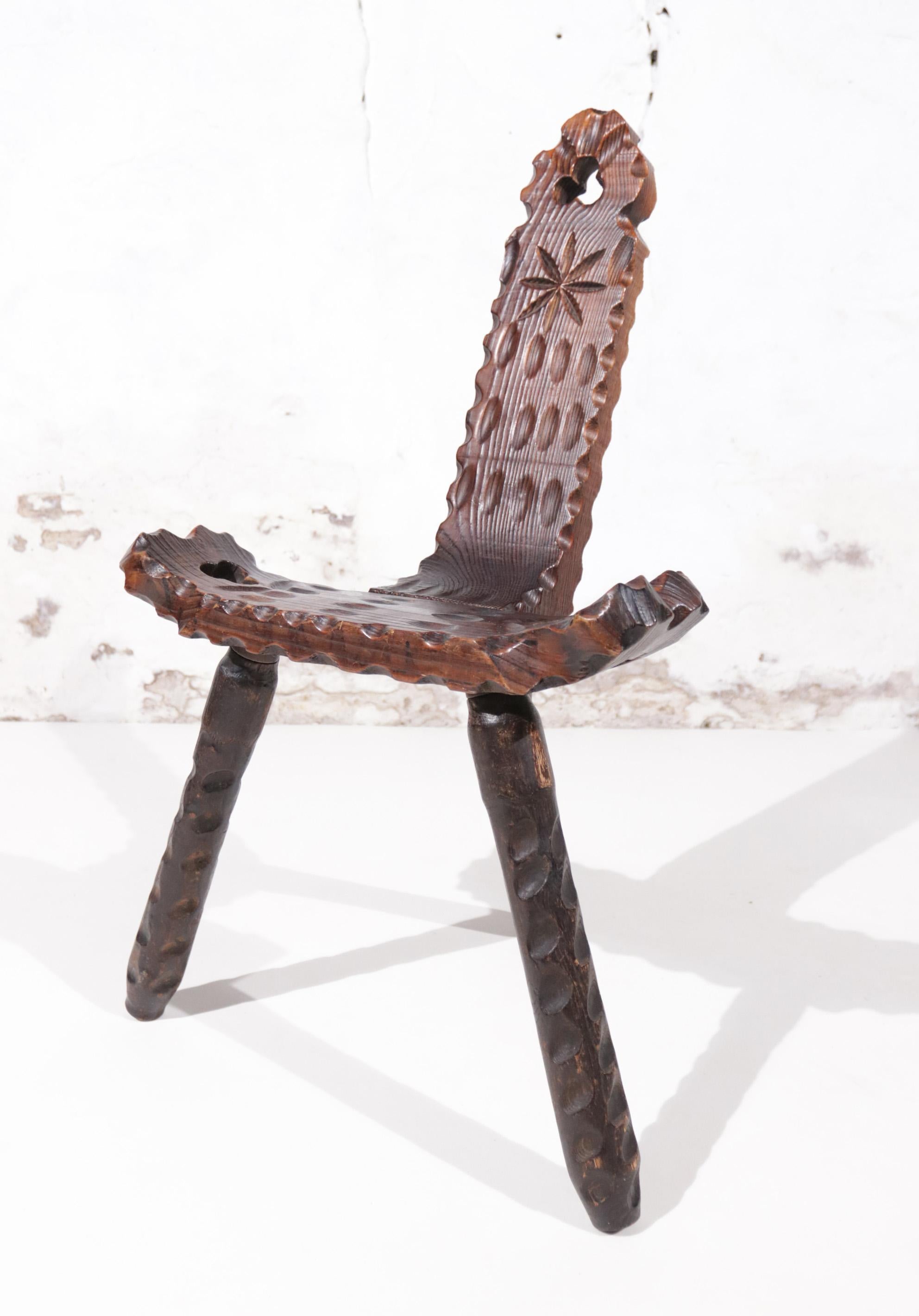 Mid-Century Modern Brutalist Spanish Mid-Century Sculptural Tripod Chair '50