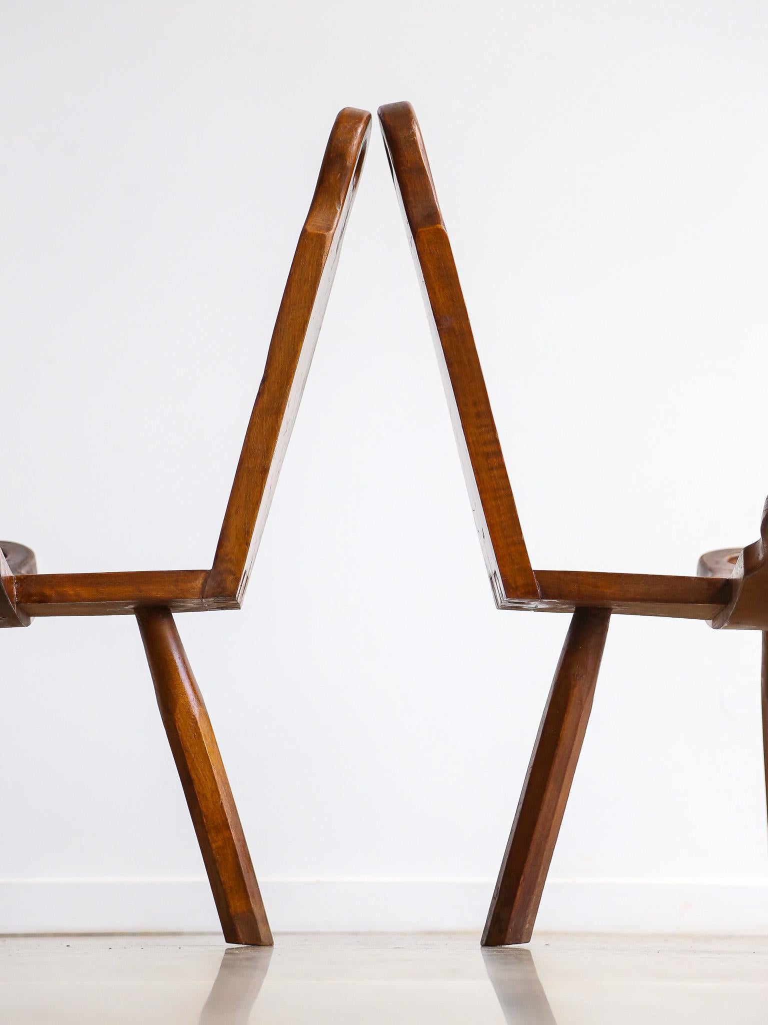 Hand-Crafted Brutalist Spanish Midcentury Sculptural Tripod Chair For Sale