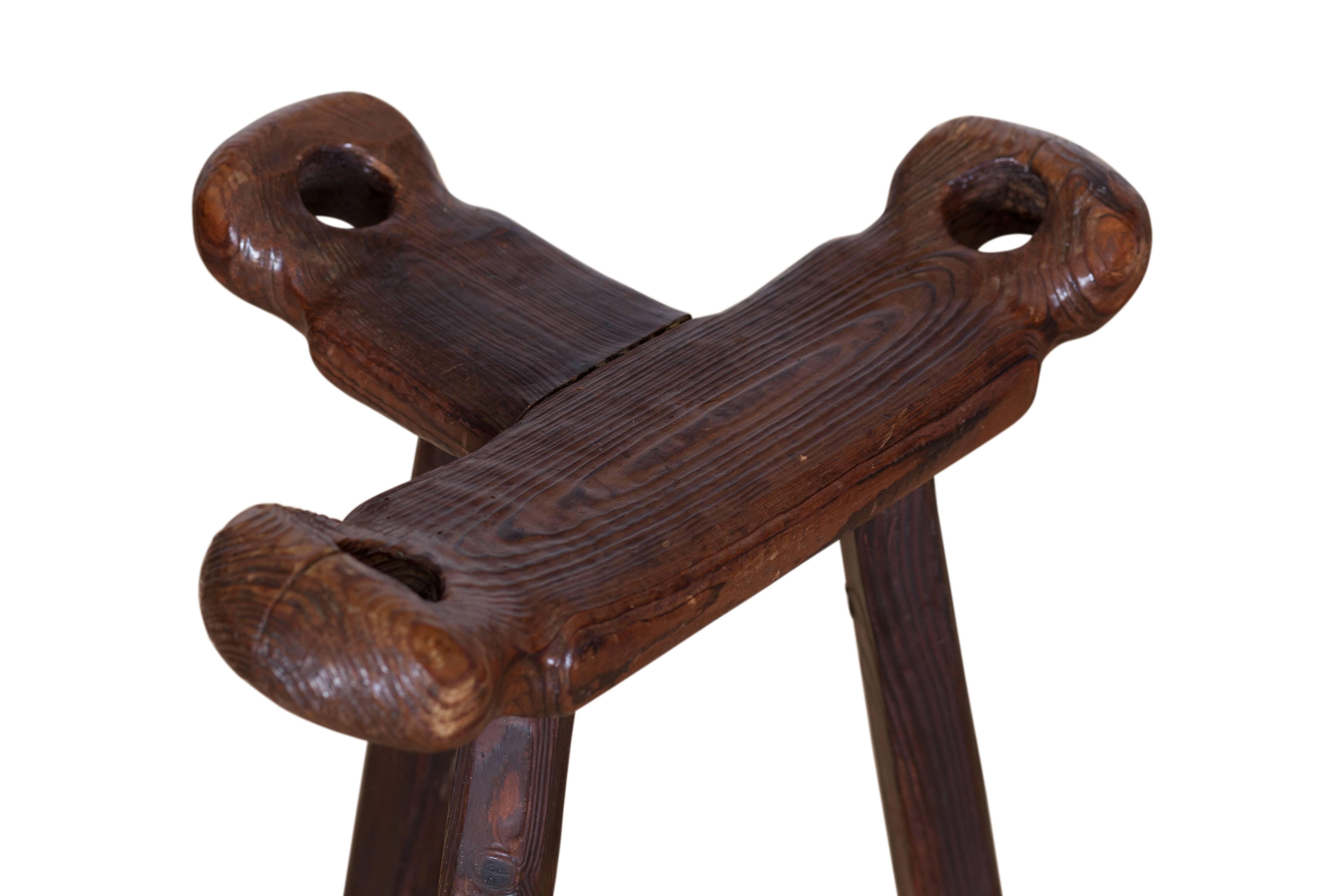 Late 20th Century Brutalist Spanish Oak Bar Stools