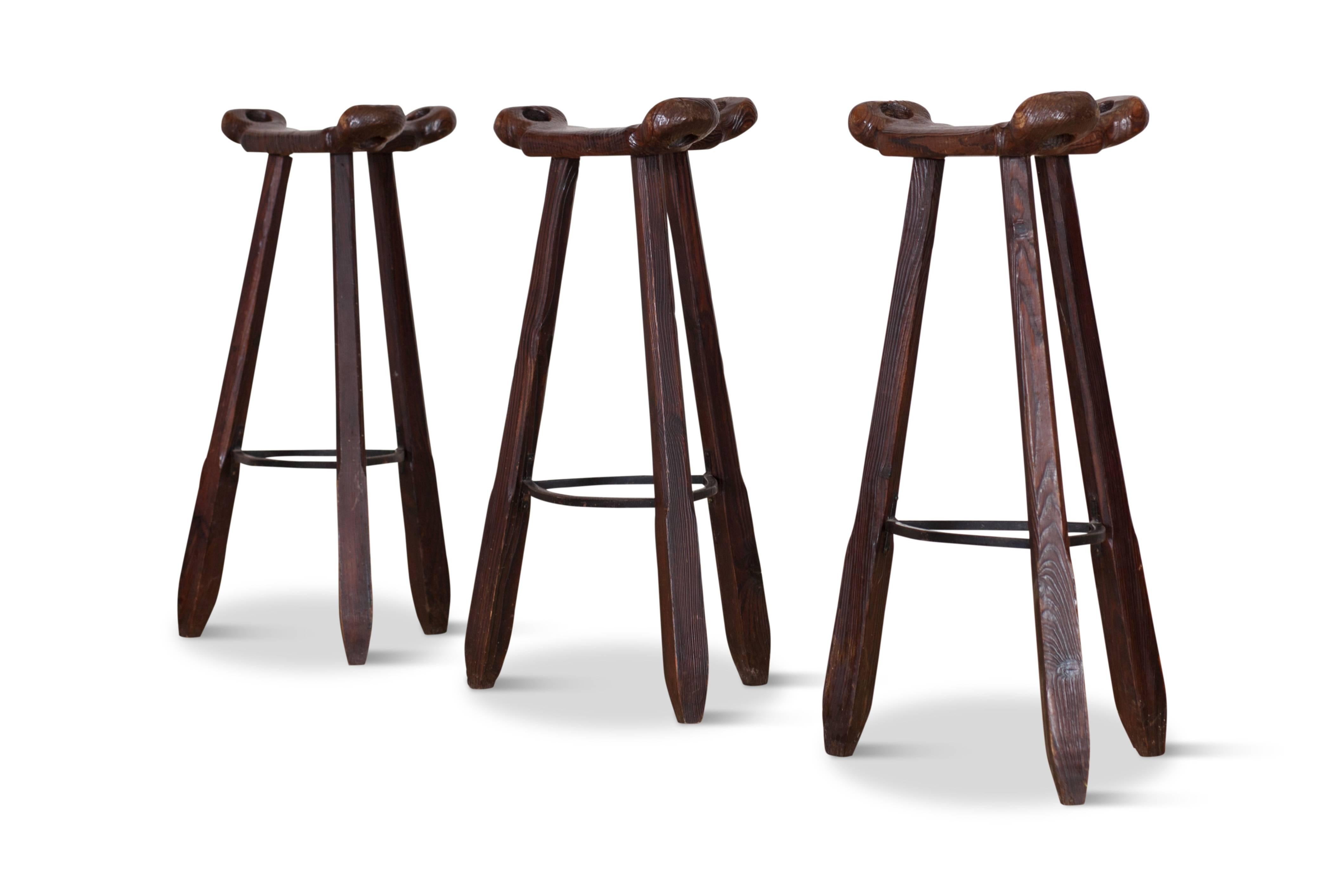 Brutalist Spanish Oak Bar Stools 1