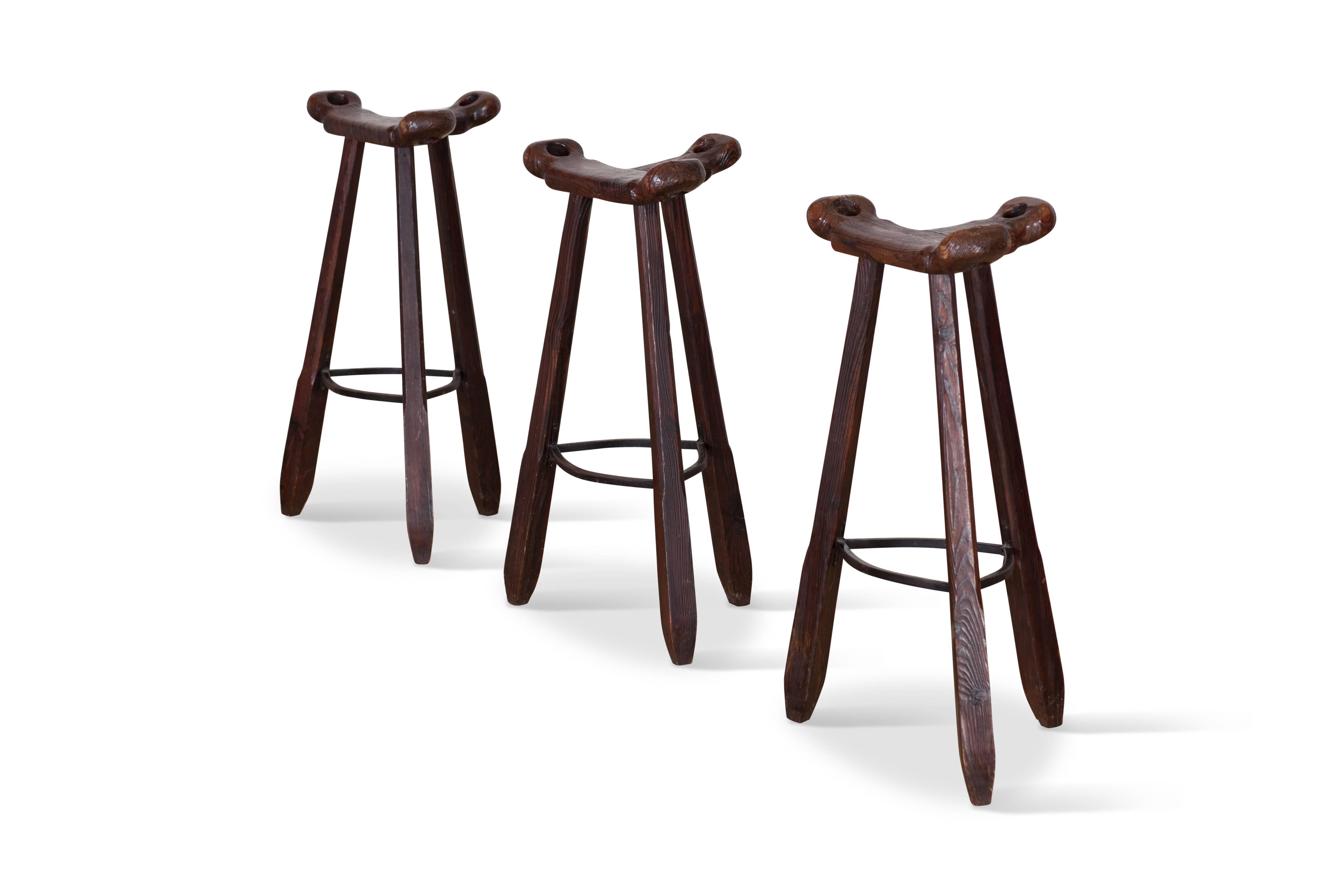 Brutalist Spanish Oak Bar Stools 3