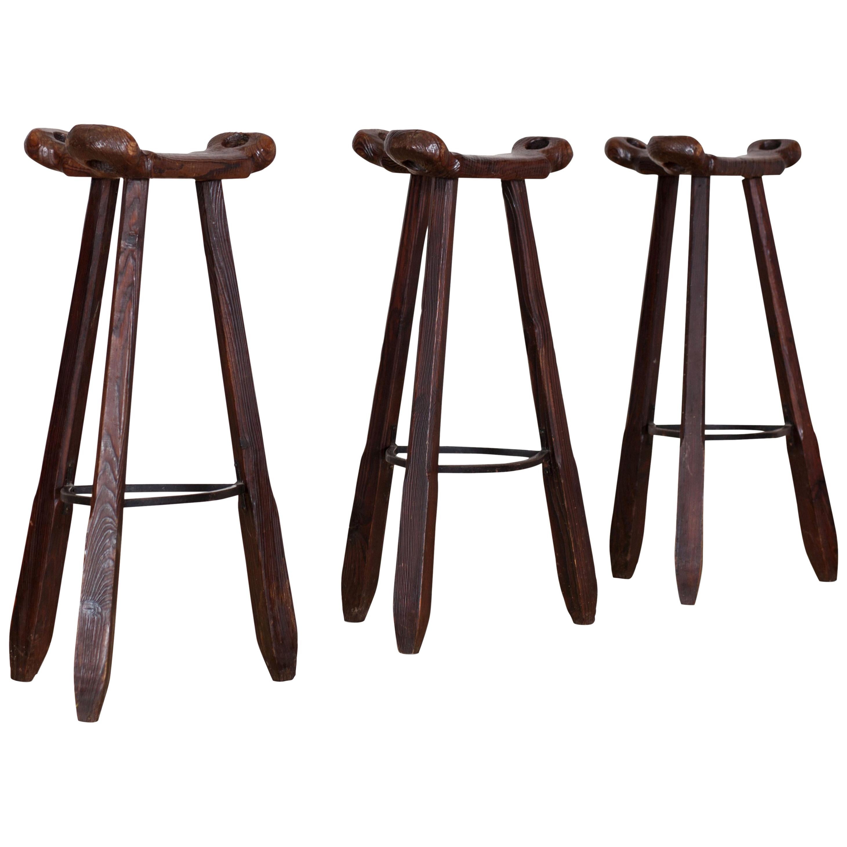 Brutalist Bar Stools in the Style of the Marbella Stool by Sergio Rodrigues Brutalist Bar Stools in the Style of the Marbella Stool by Sergio Rodrigues