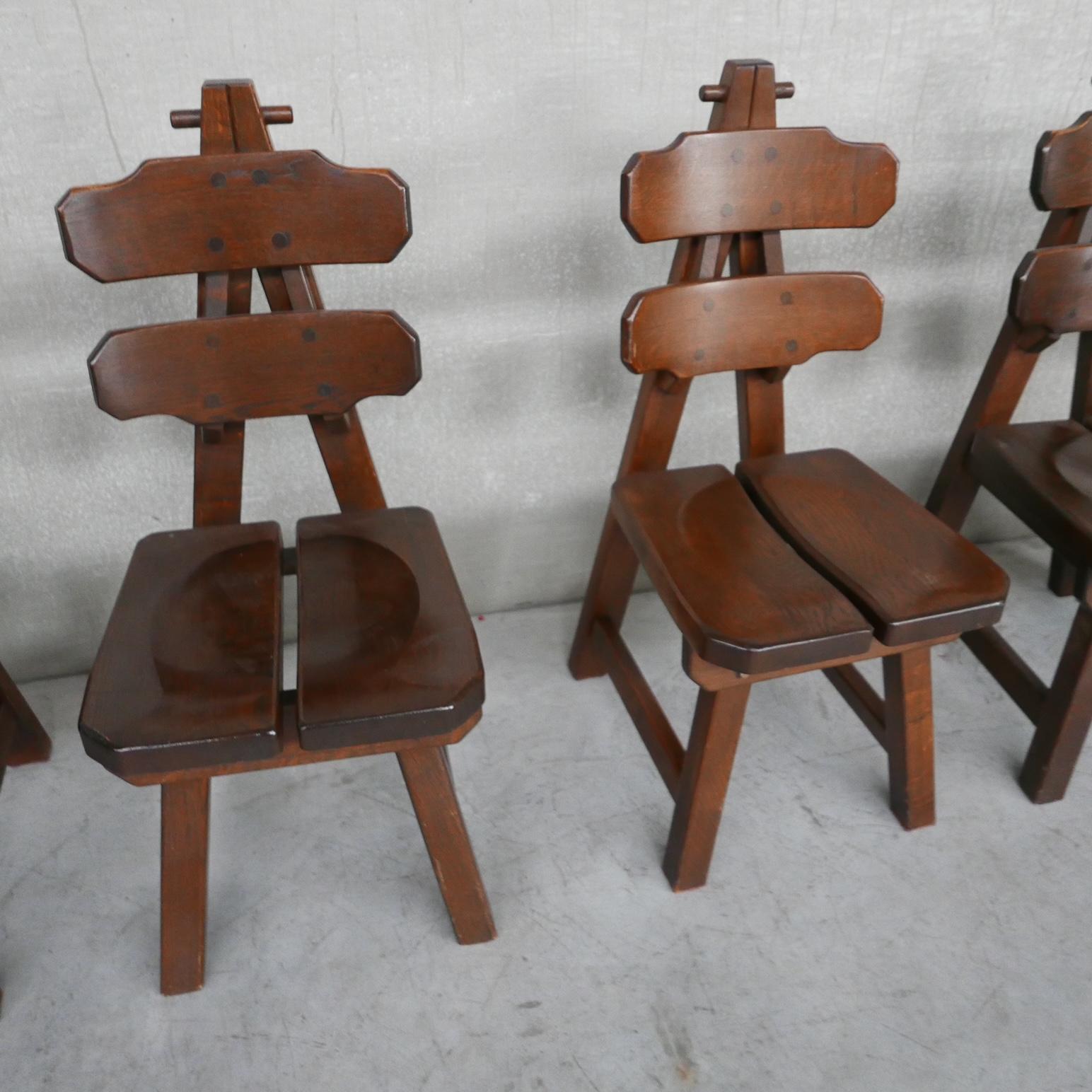 20th Century Brutalist Spanish Oak Dining Chairs '6+'
