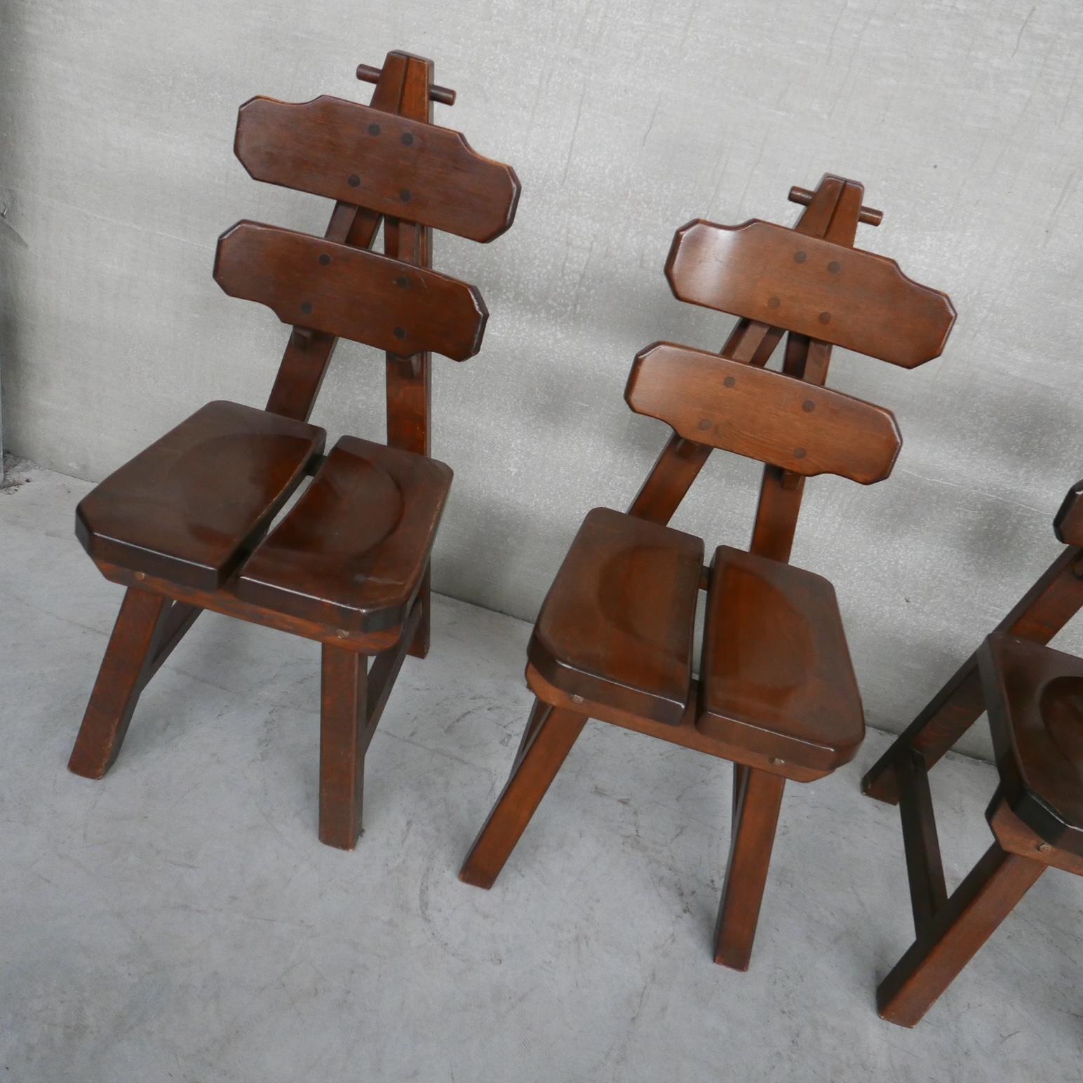 Wood Brutalist Spanish Oak Dining Chairs '6+'