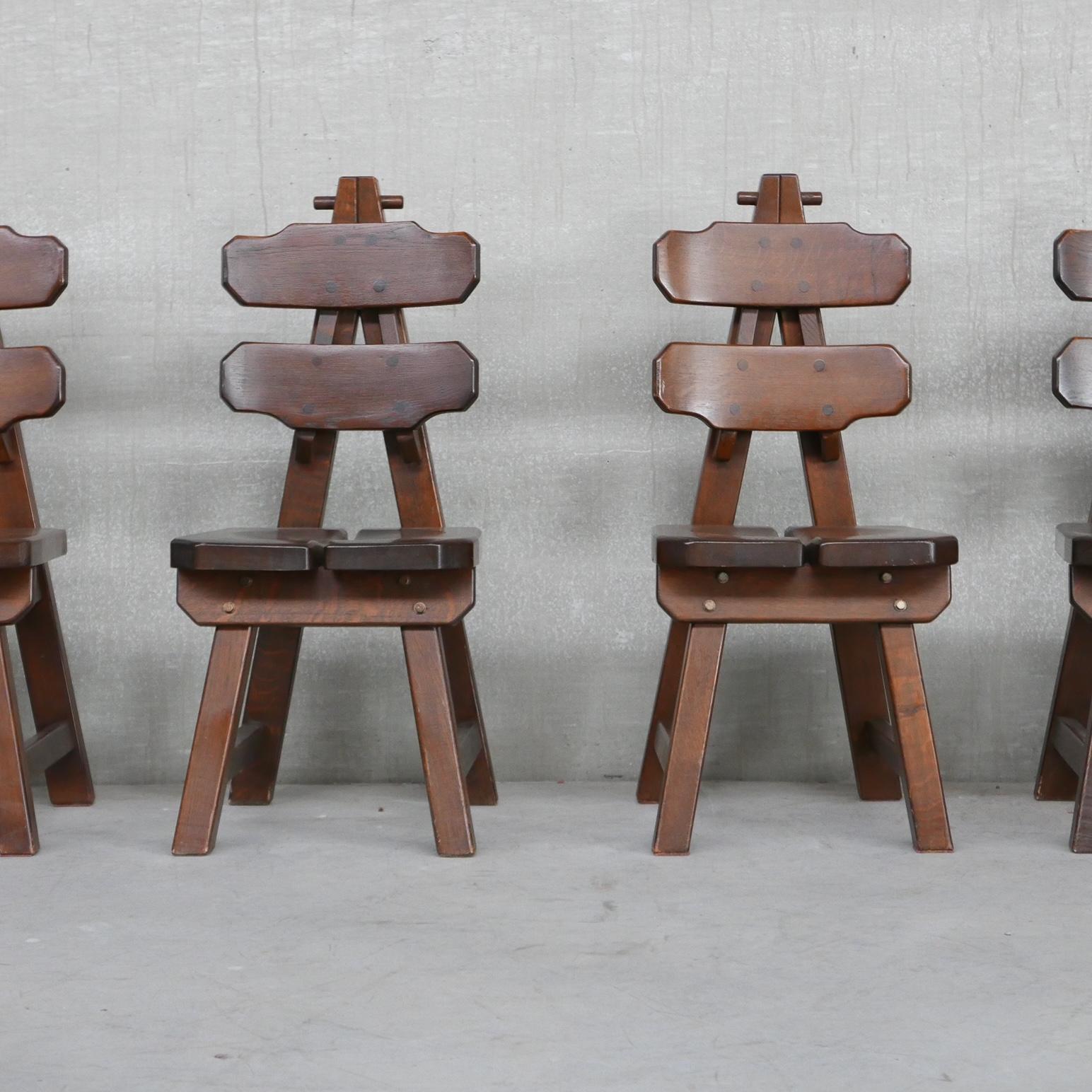 Brutalist Spanish Oak Dining Chairs '6+' 1