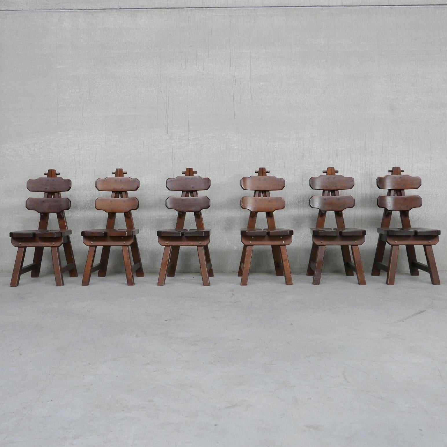 Brutalist Spanish Oak Dining Chairs '6+' 3