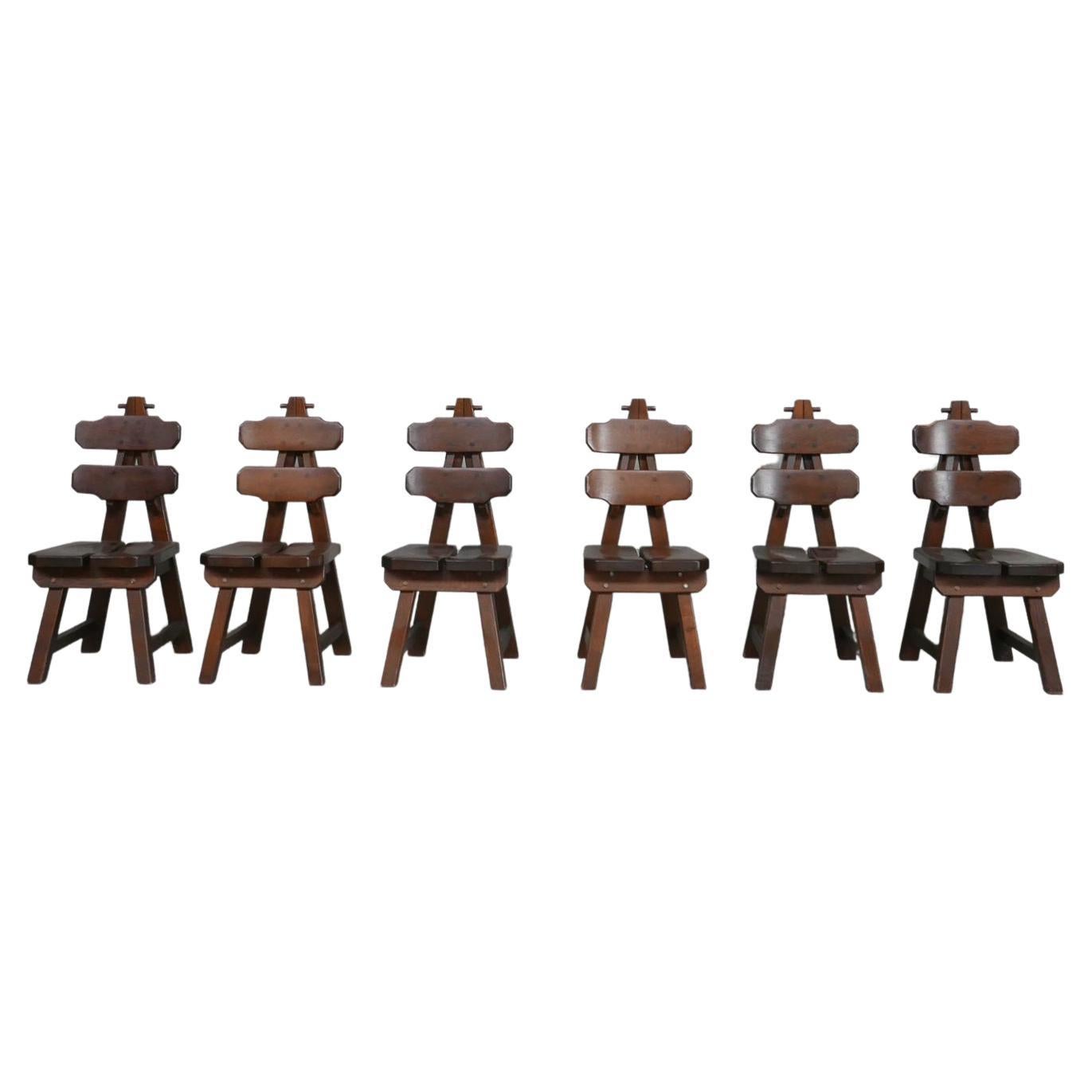 Brutalist Spanish Oak Dining Chairs '6+'