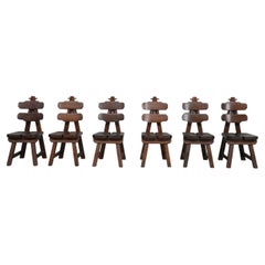 Brutalist Spanish Oak Dining Chairs '6+'