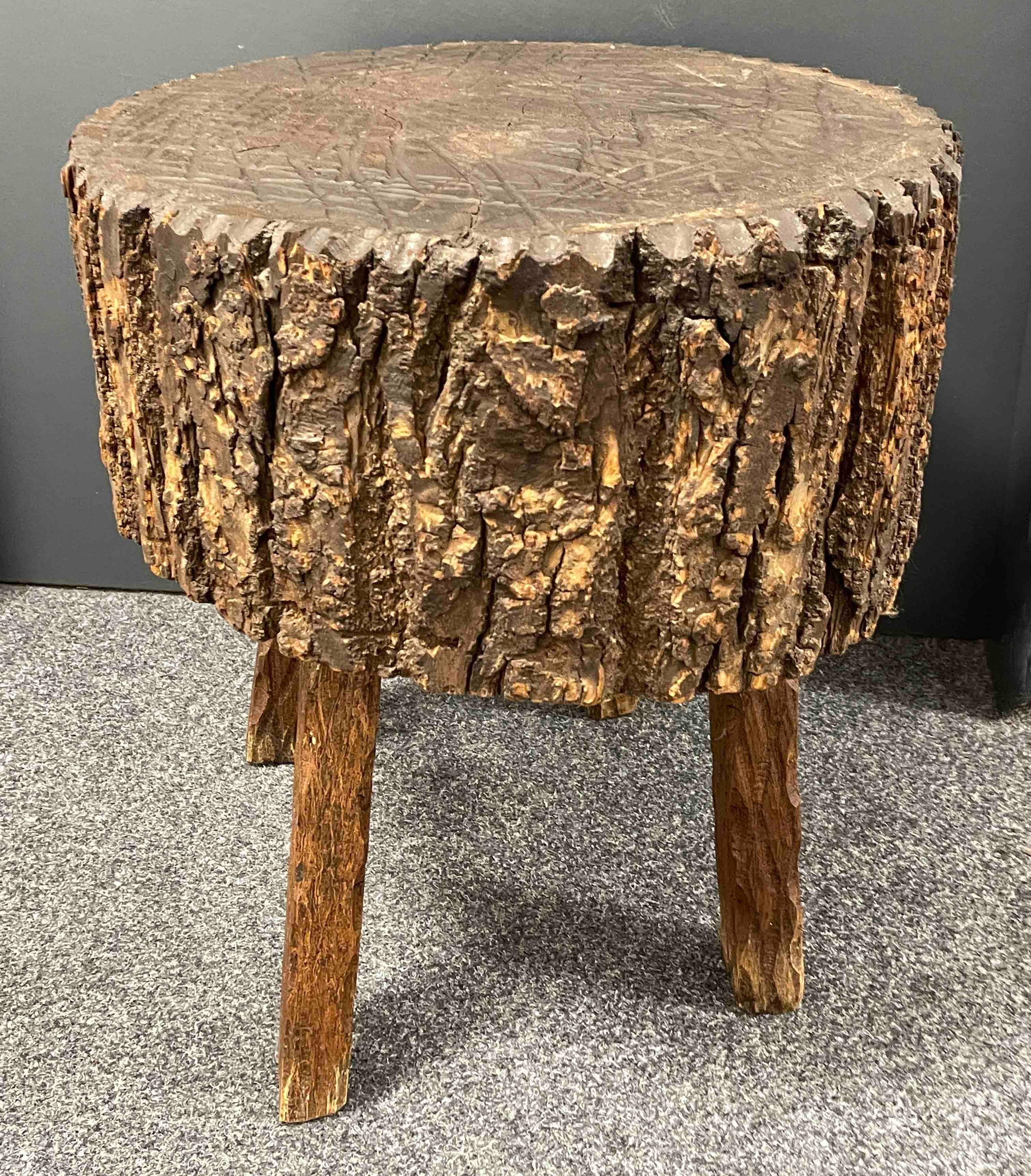 Mid-20th Century Brutalist Spanish Provincial Antique Rustic Style Chopping Block Table For Sale