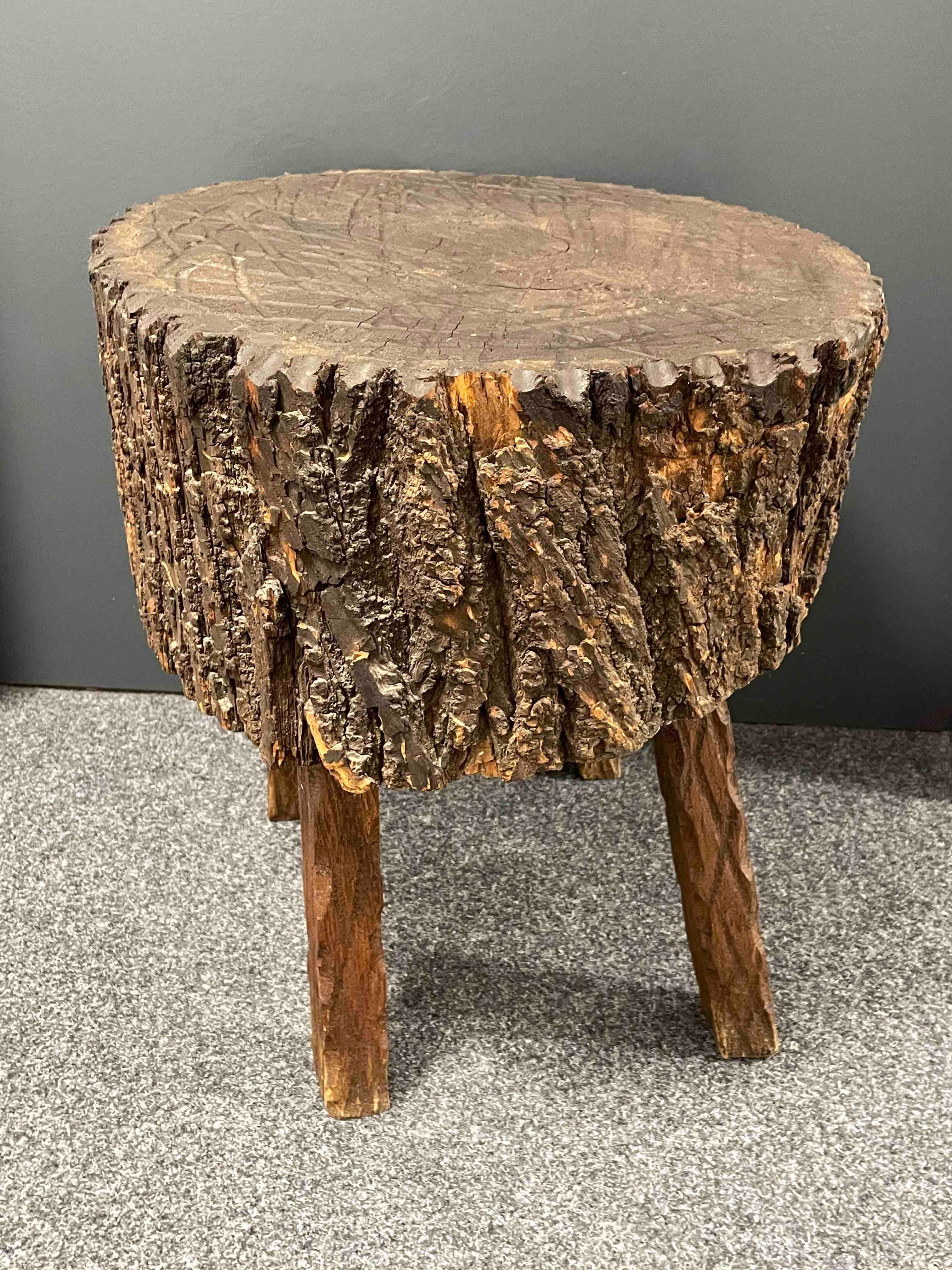 Brutalist Spanish Provincial Antique Rustic Style Chopping Block Table For Sale 1