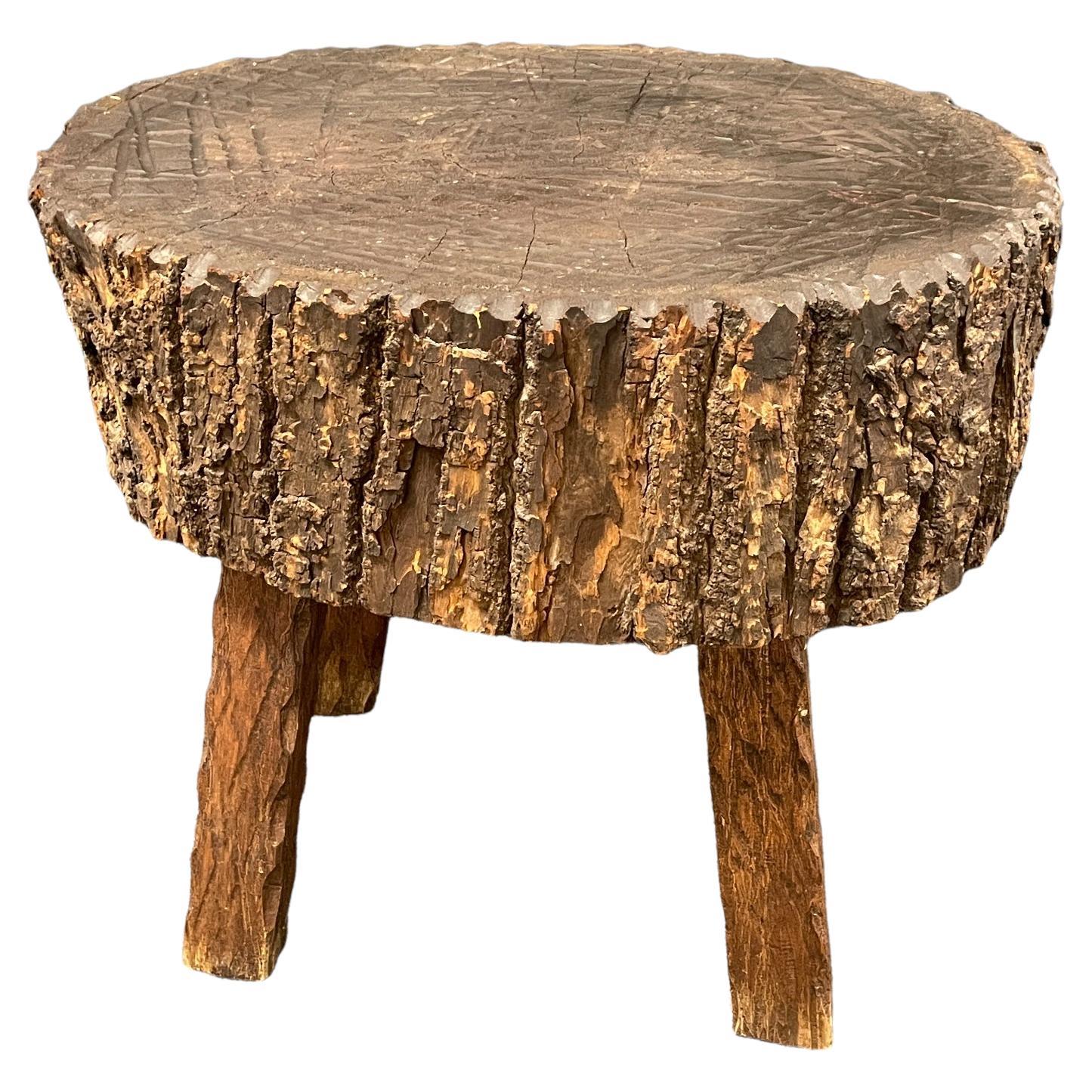 Brutalist Spanish Provincial Antique Rustic Style Chopping Block Table For Sale
