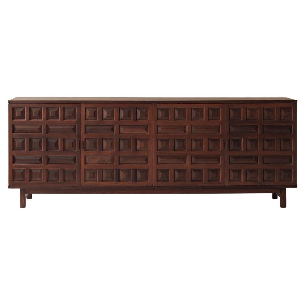 Brutalist Spanish sideboard with graphical doors, 1970s. im Angebot