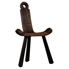 Antique Brutalist Spanish wooden tripod chair