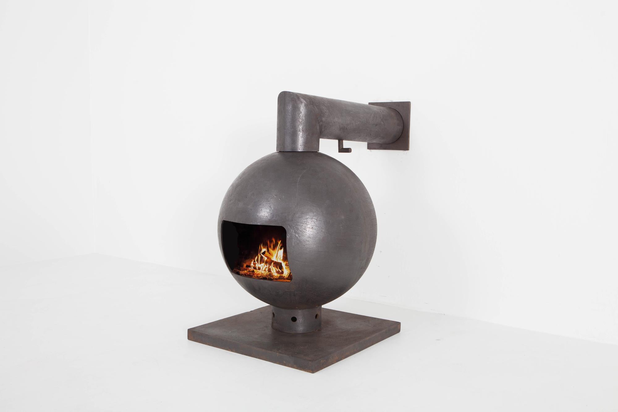 Brutalist Spherical Fireplace by Dries Kreijkamp in Wrought Iron 6