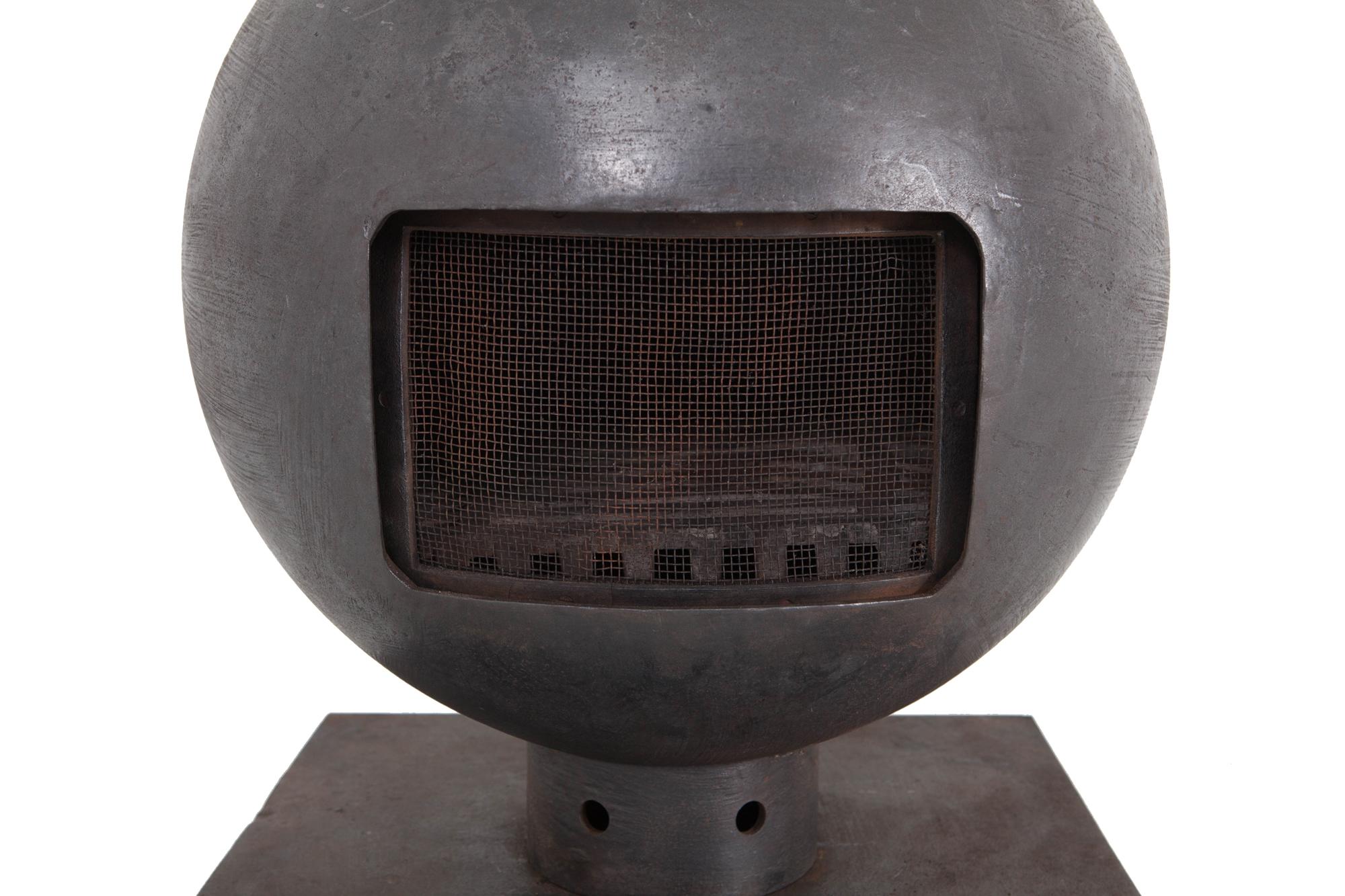 Dutch Brutalist Spherical Fireplace by Dries Kreijkamp in Wrought Iron
