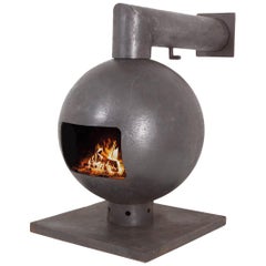 Brutalist Spherical Fireplace by Dries Kreijkamp in Wrought Iron
