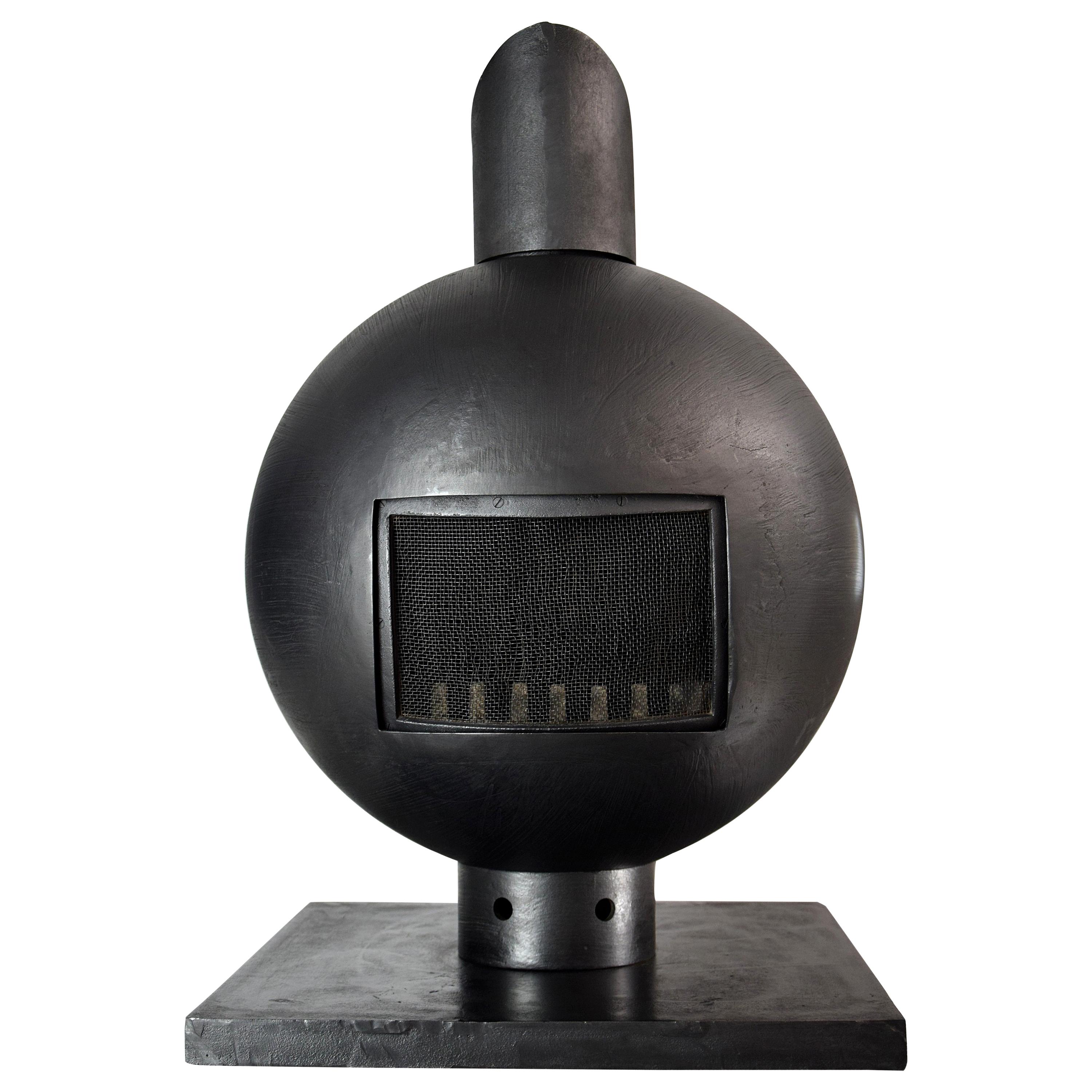 Brutalist Spherical Mid-Century Modern Wrought Iron Fireplace