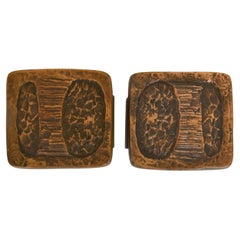 Brutalist Square Abstract Bronze Push Pull Door Handle Pair