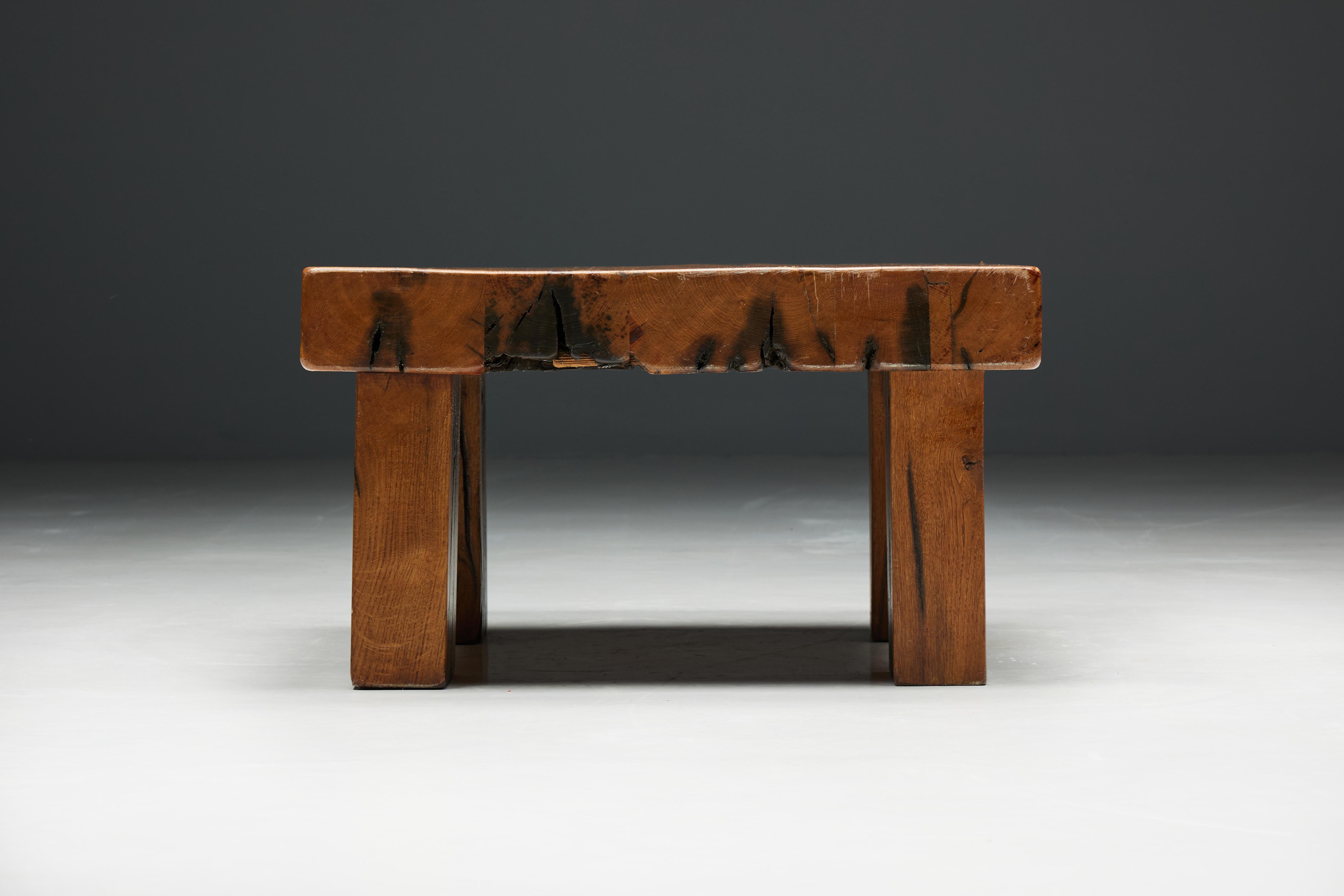 Brutalist Square Coffee Table, France, 1950s For Sale 5