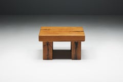 Brutalist Square Coffee Table, Solid Wood, France, Circa 1950