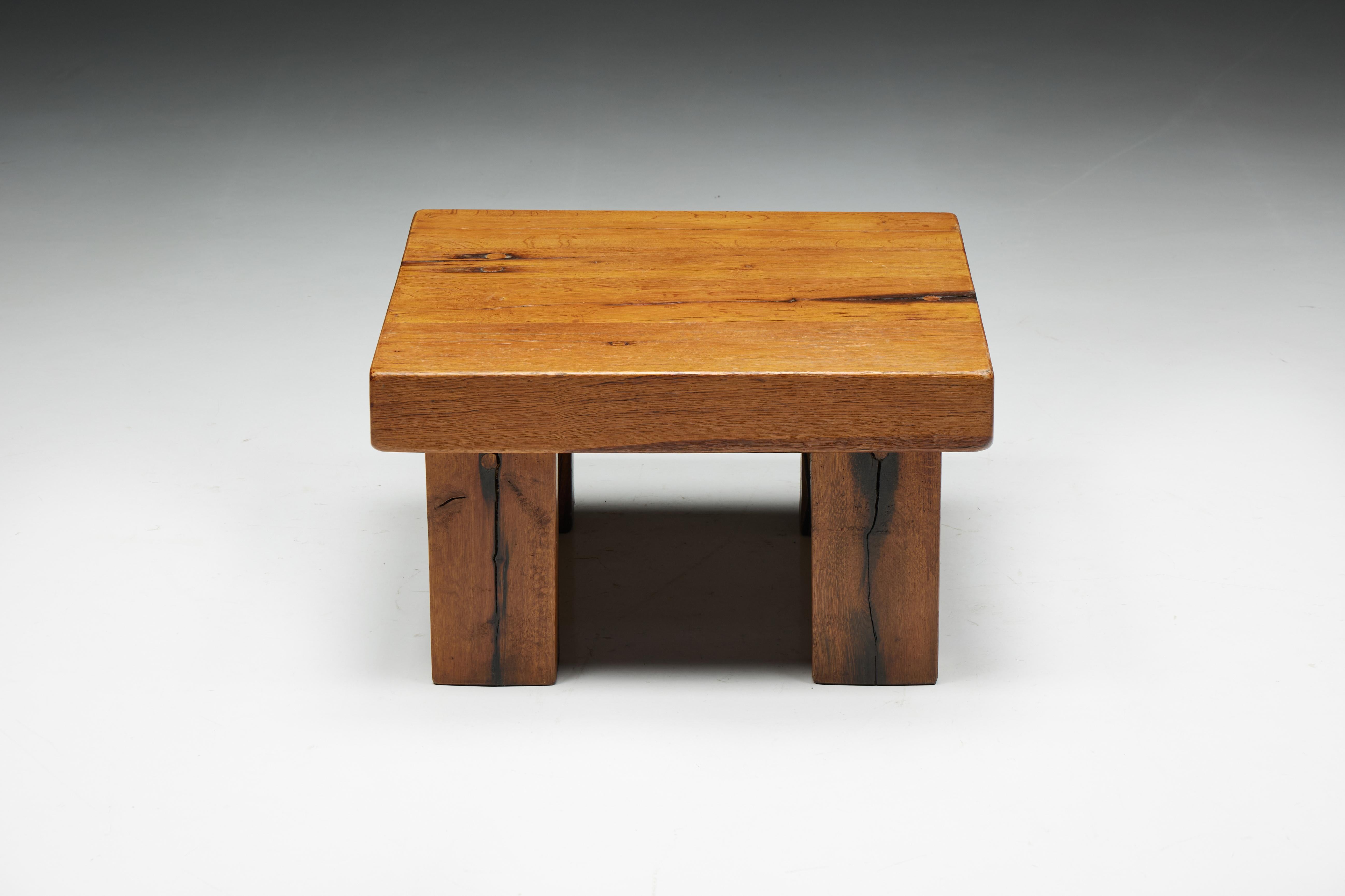 Mid-20th Century Brutalist Square Coffee Table, France, 1950s For Sale