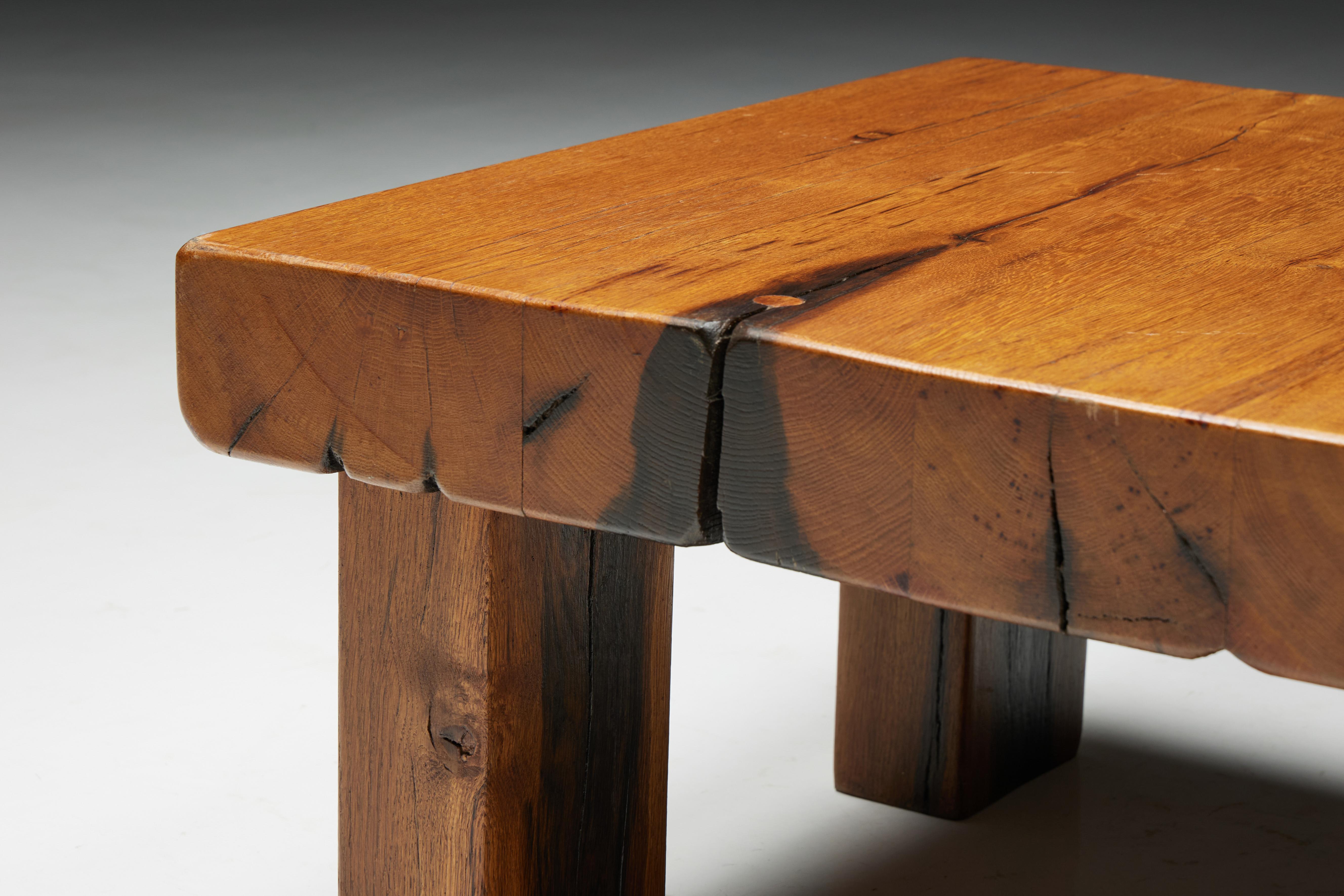 Brutalist Square Coffee Table, France, 1950s For Sale 1