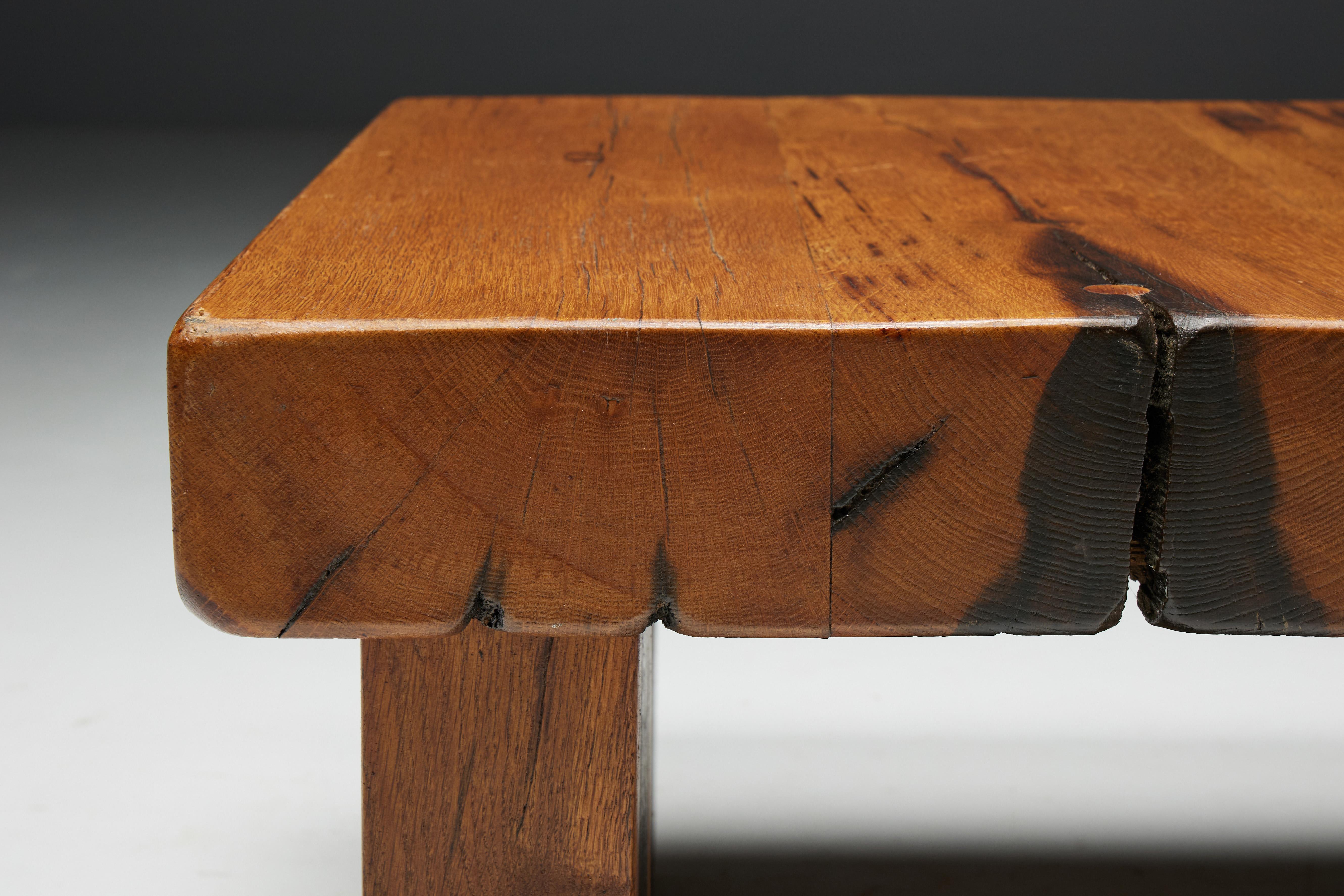 Brutalist Square Coffee Table, France, 1950s For Sale 2