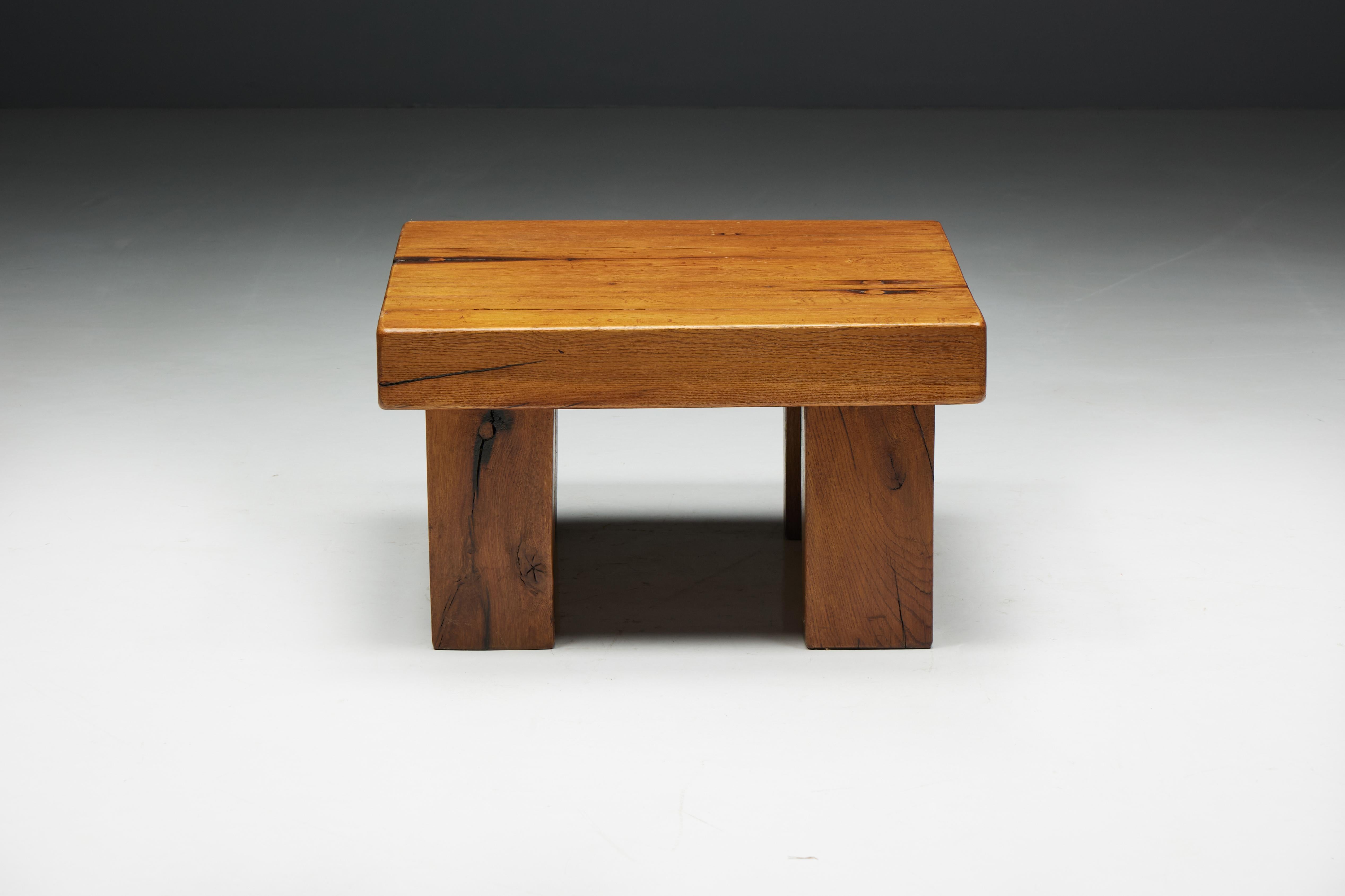 Brutalist Square Coffee Table, France, 1950s For Sale 3