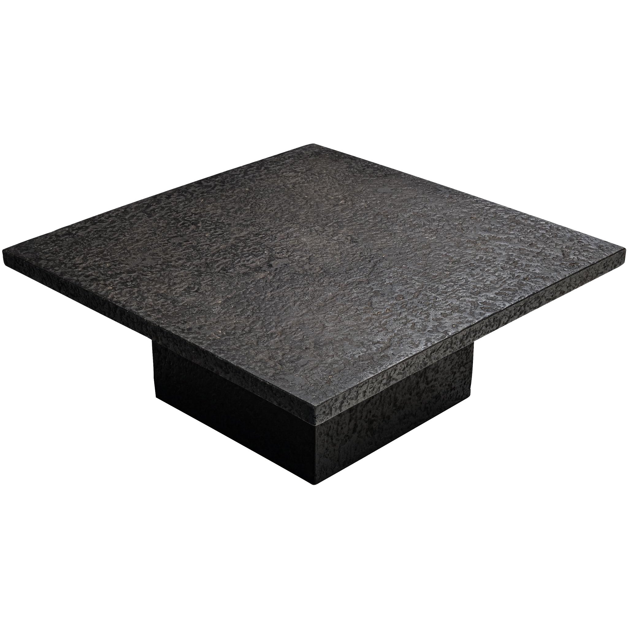 Brutalist Square Coffee Table in Black Stone Look Resin