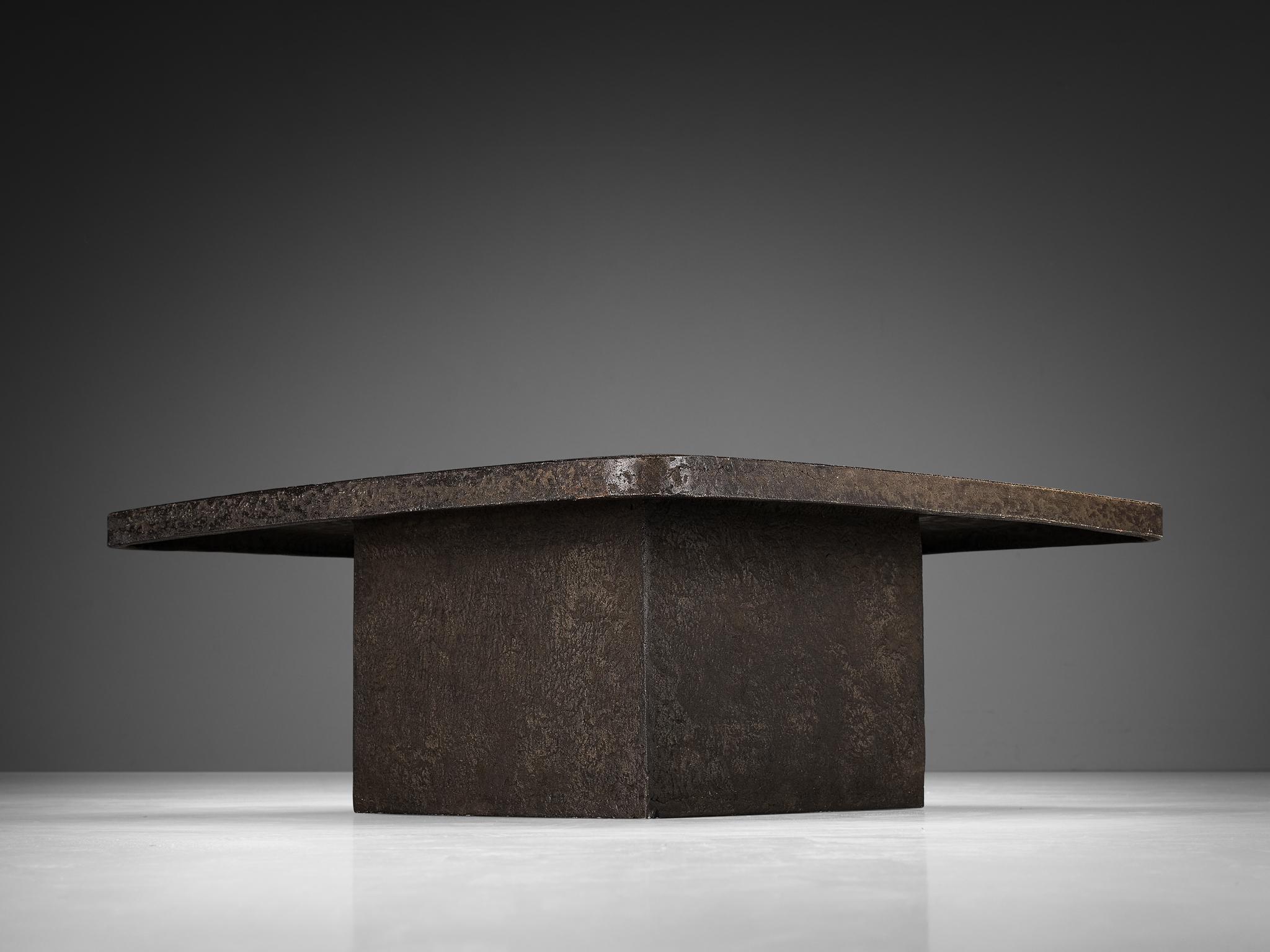 European Brutalist Square Coffee Table in Textured Stone Look Resin  For Sale