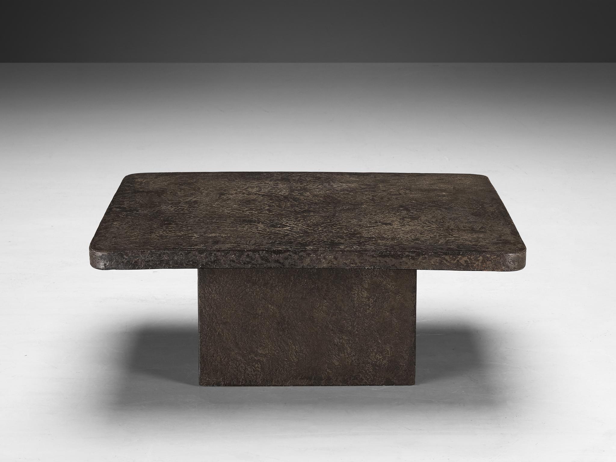 Late 20th Century Brutalist Square Coffee Table in Textured Stone Look Resin  For Sale