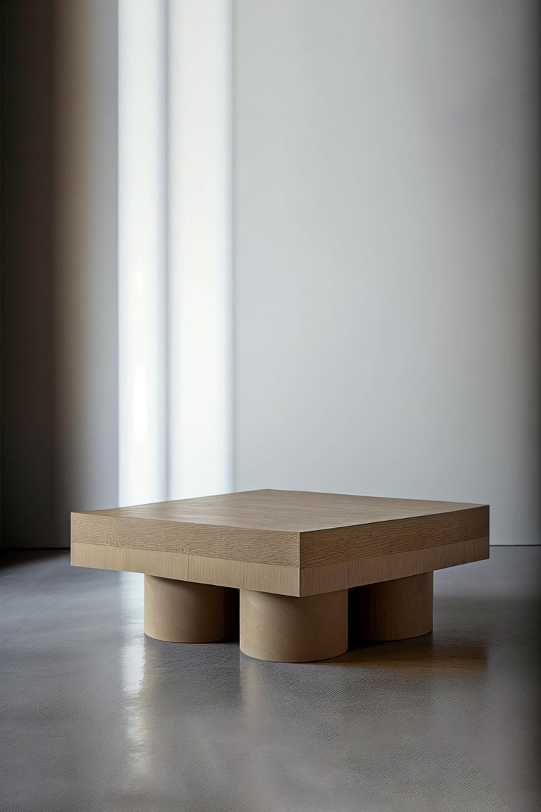 Contemporary Brutalist Square Coffee Table in Warm Wood Veneer, Podio by NONO For Sale