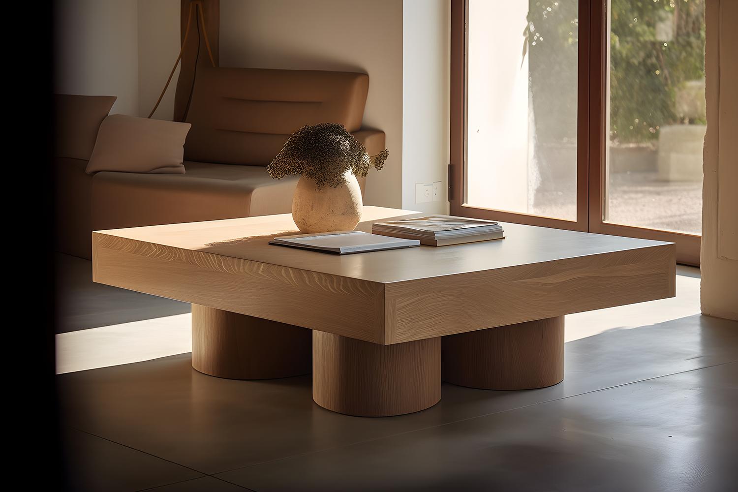 Mexican Brutalist Square Coffee Table in Warm Wood Veneer, Podio by NONO For Sale