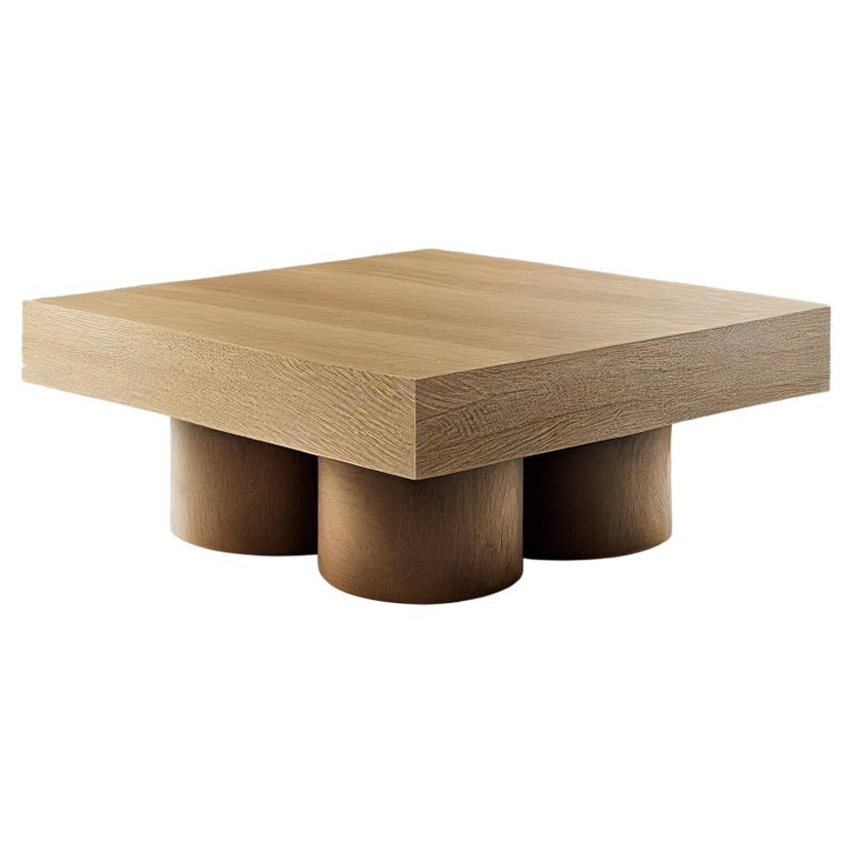 Brutalist Square Coffee Table in Warm Wood Veneer, Podio by NONO For Sale
