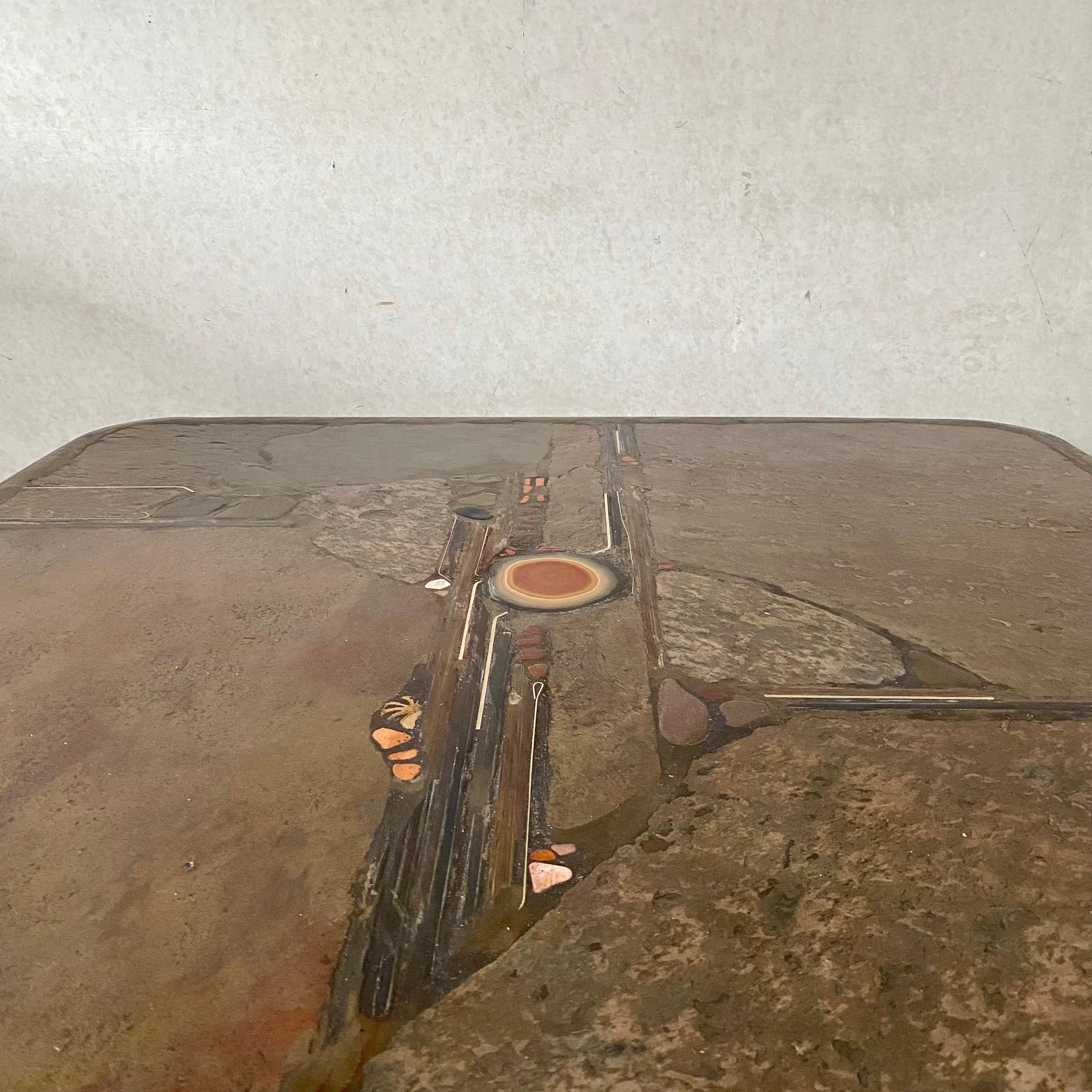 Brutalist Square Slate Stone Red Agate Coffee Table by Paul Kingma  For Sale 11