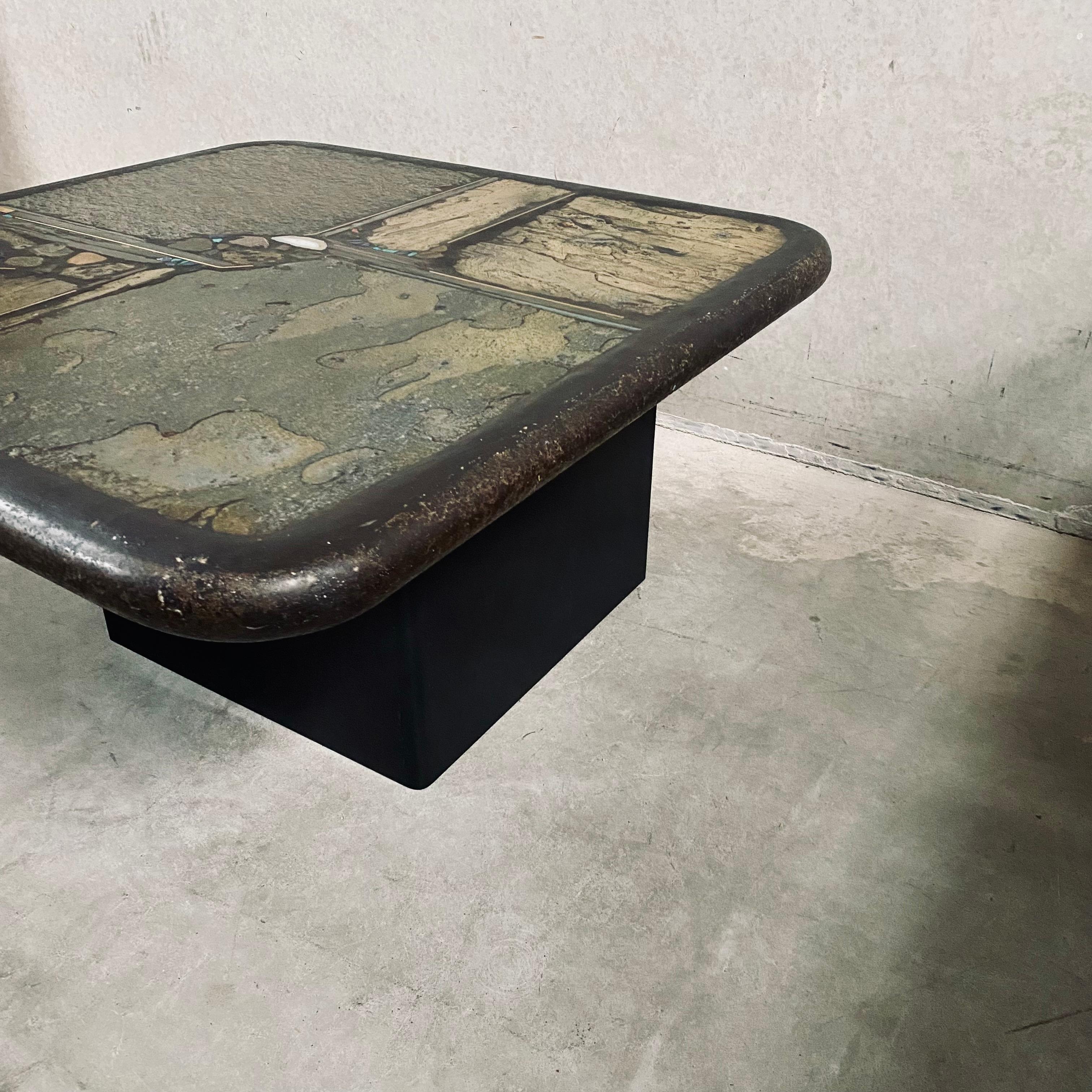 Table basse carrée brutaliste en ardoise et agate blanche de Paul Kingma  en vente 11